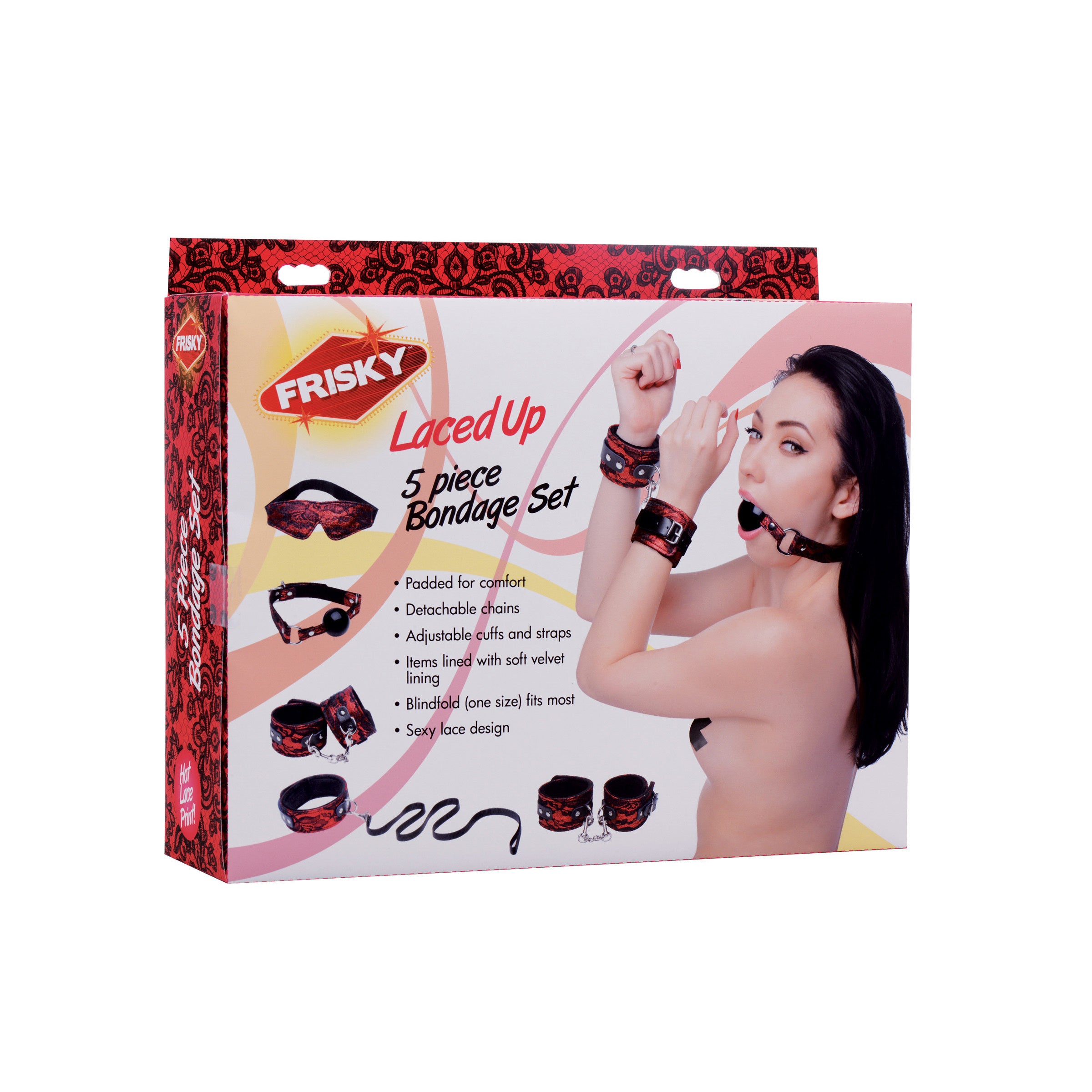 Frisky Laced Up 5 Piece Bondage Set Red