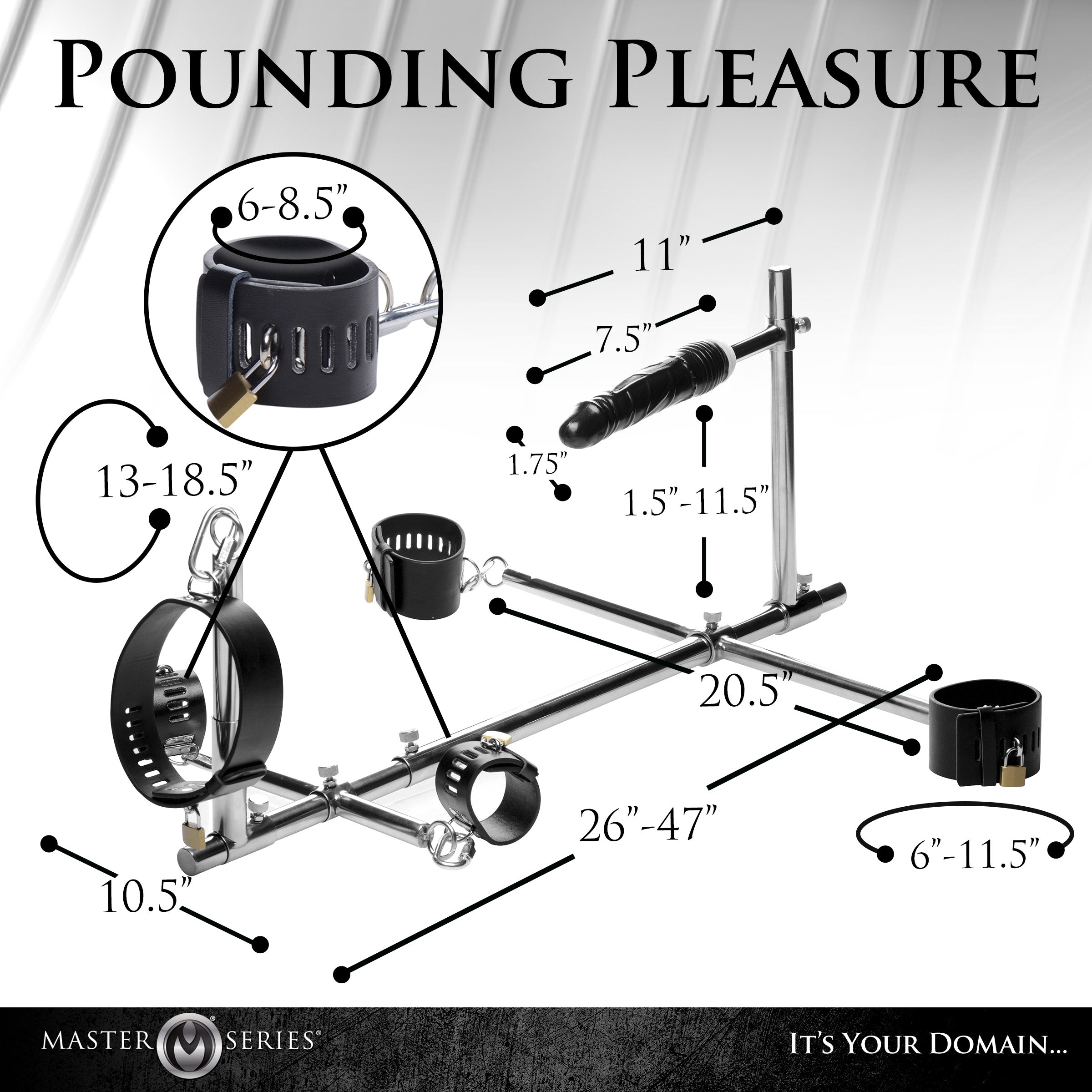 Master Series Imprisoned Metal Stockade with Dildo Grey