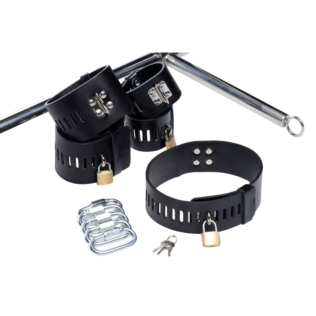 Master Series Imprisoned Metal Stockade with Dildo Grey