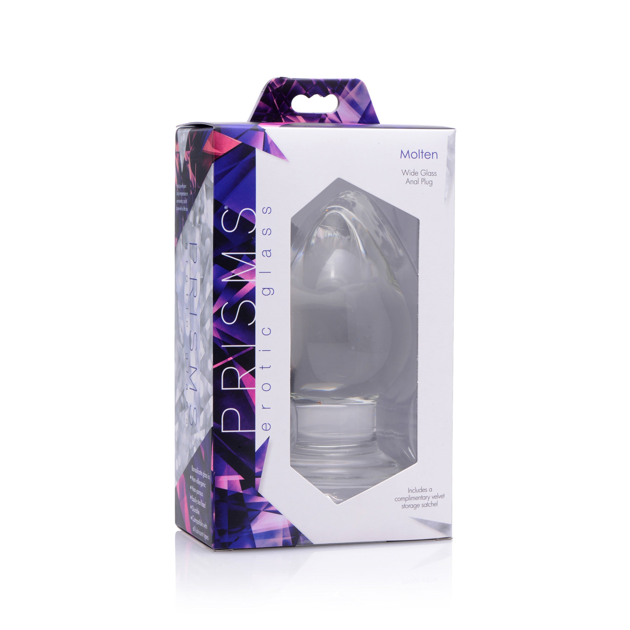 Prisms Erotic Glass Molten Wide Glass Butt Plug Clear