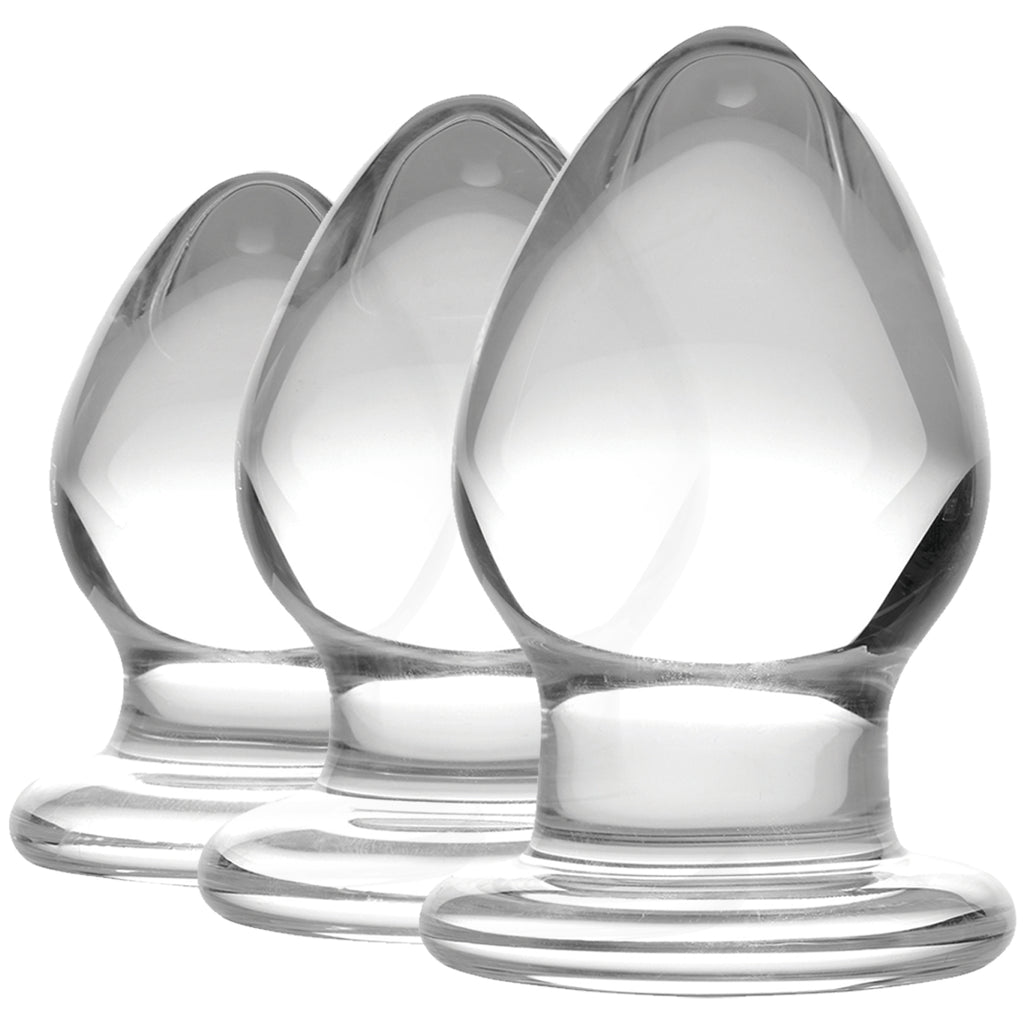 Prisms Erotic Glass Triplets 3 Piece Glass Anal Plug Kit Clear