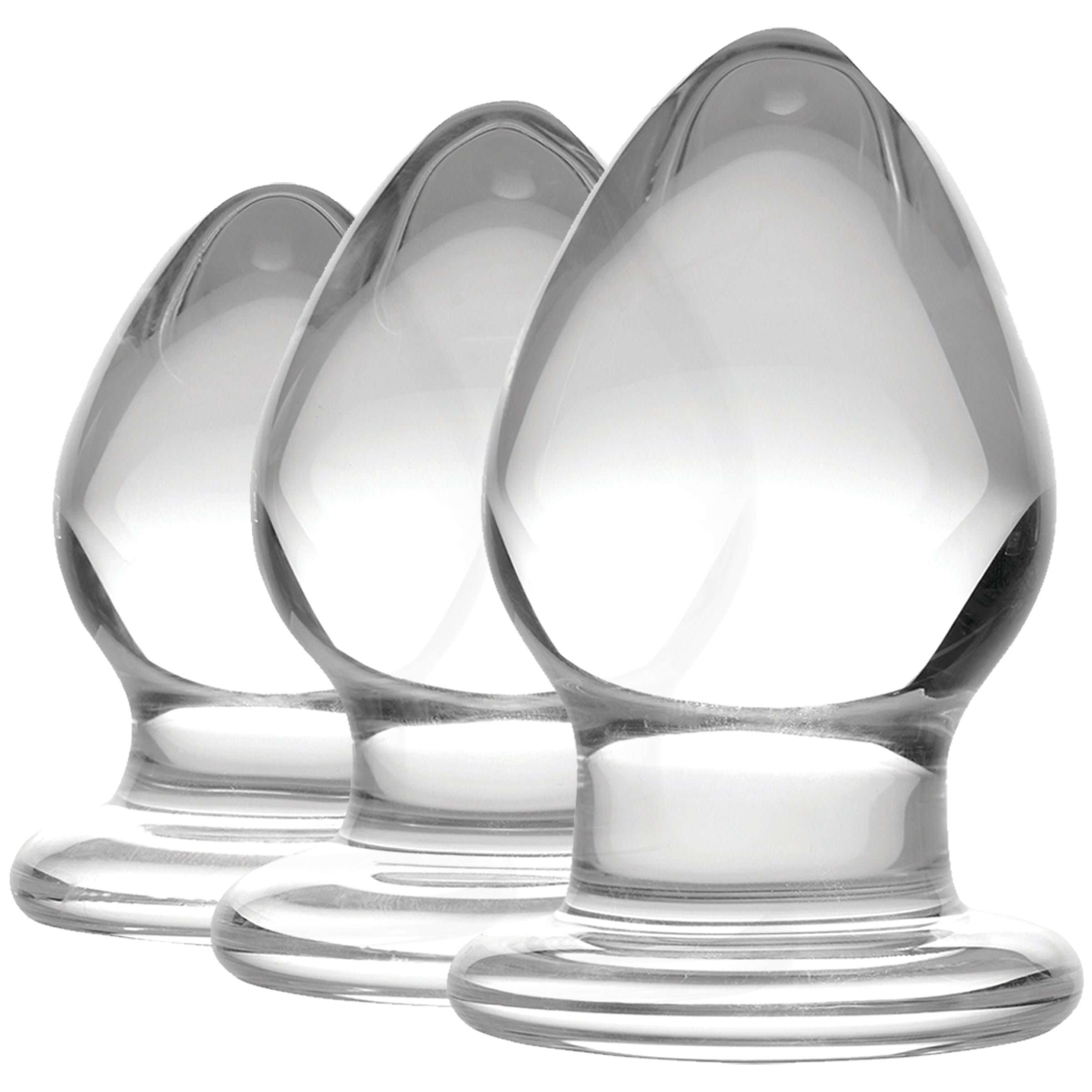 Prisms Erotic Glass Triplets 3 Piece Glass Anal Plug Kit Clear