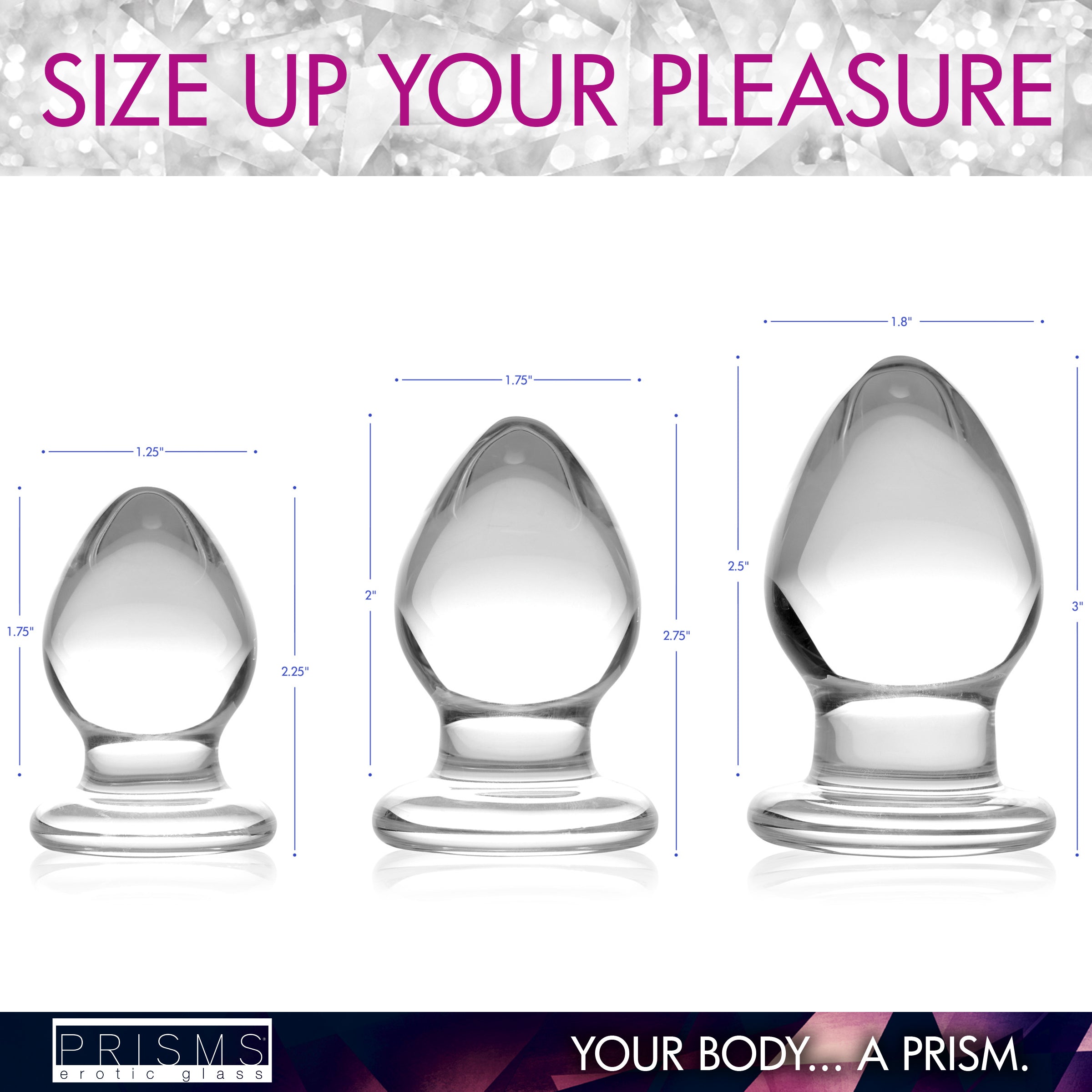 Prisms Erotic Glass Triplets 3 Piece Glass Anal Plug Kit Clear