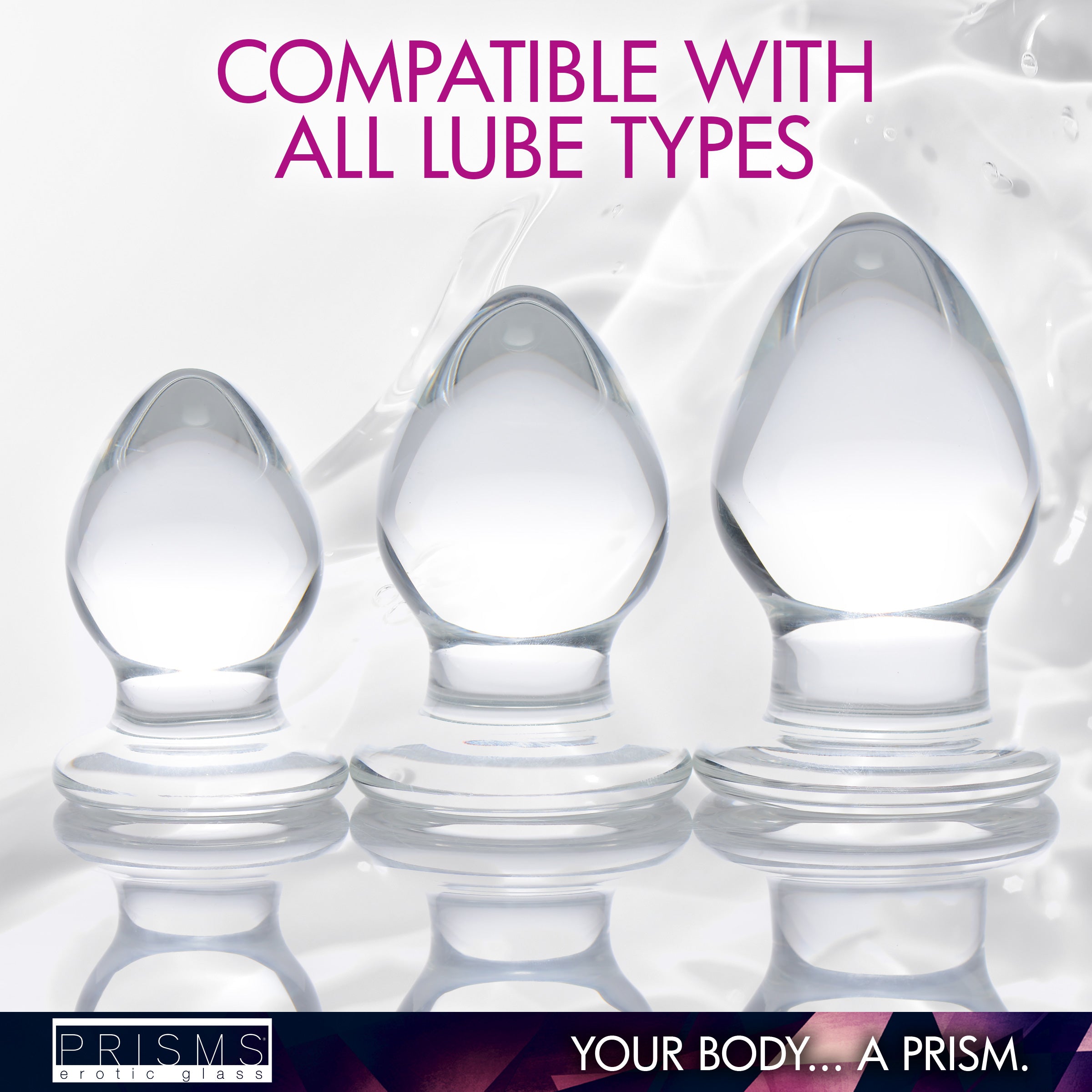 Prisms Erotic Glass Triplets 3 Piece Glass Anal Plug Kit Clear
