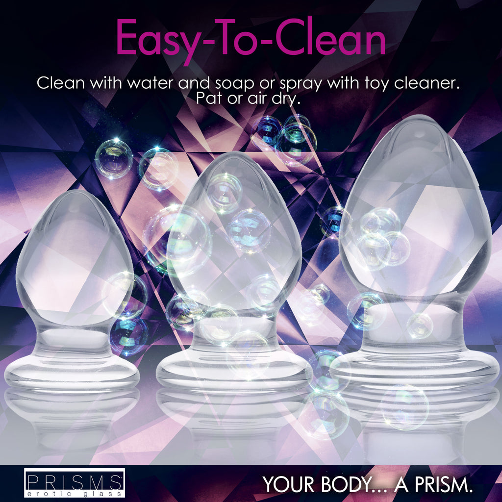 Prisms Erotic Glass Triplets 3 Piece Glass Anal Plug Kit Clear