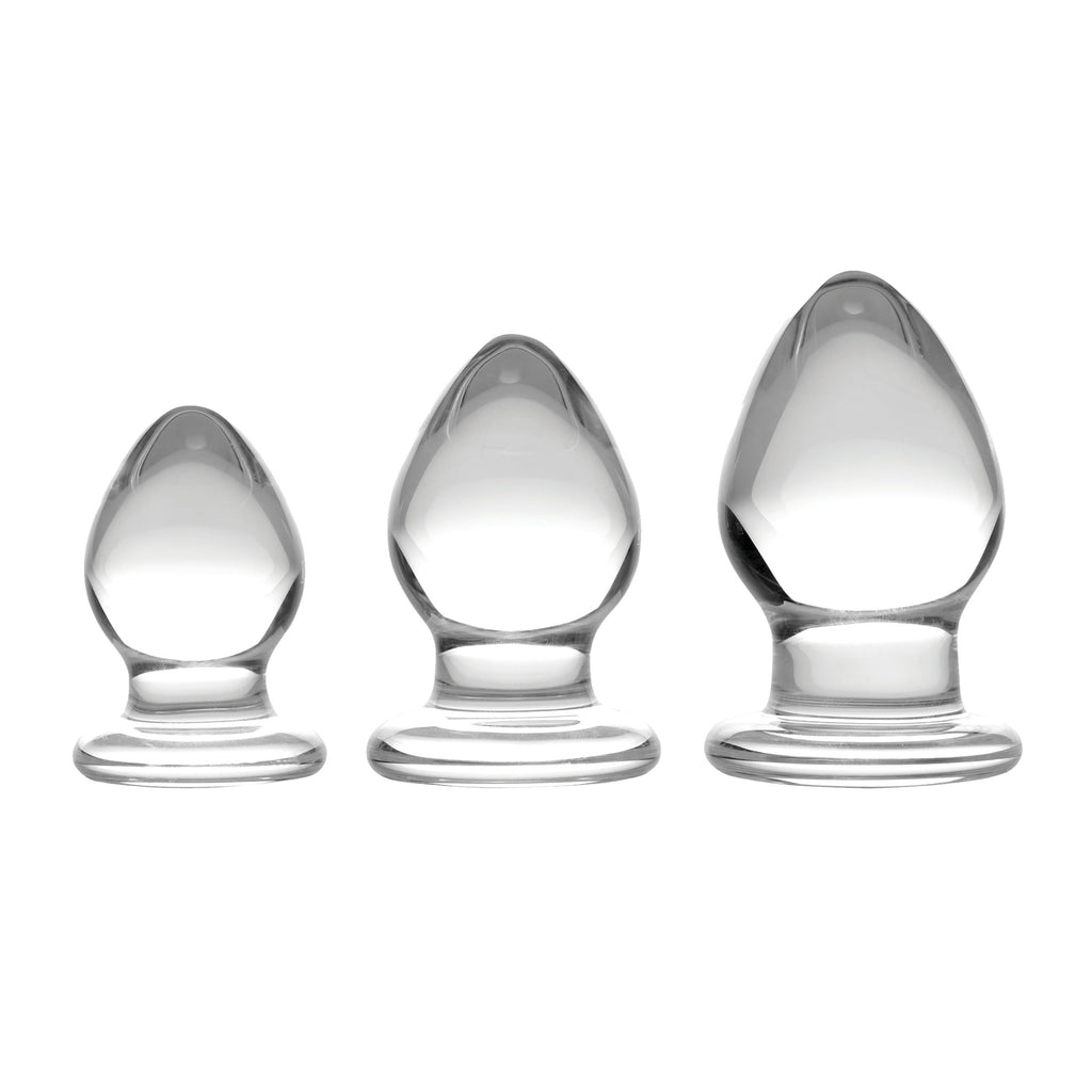 Prisms Erotic Glass Triplets 3 Piece Glass Anal Plug Kit Clear