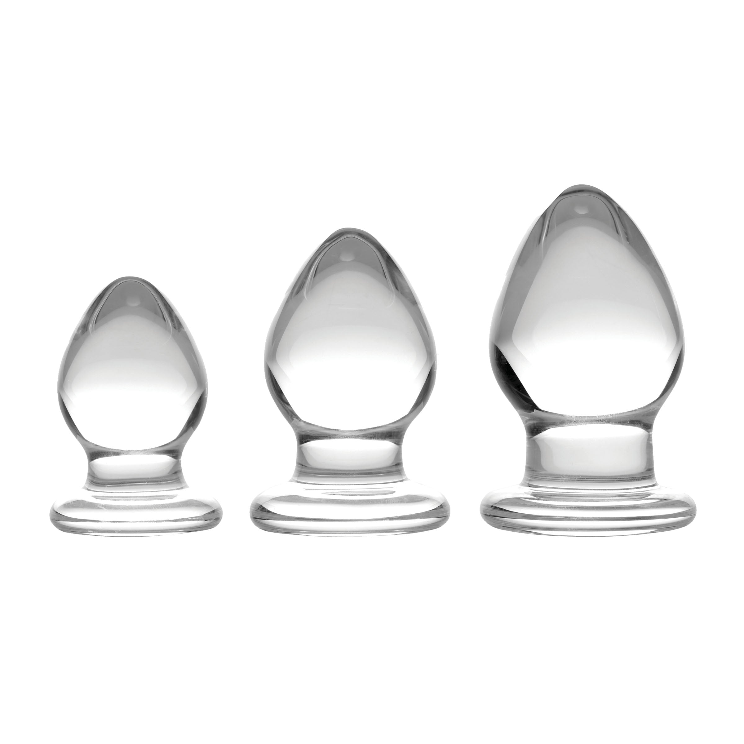 Prisms Erotic Glass Triplets 3 Piece Glass Anal Plug Kit Clear