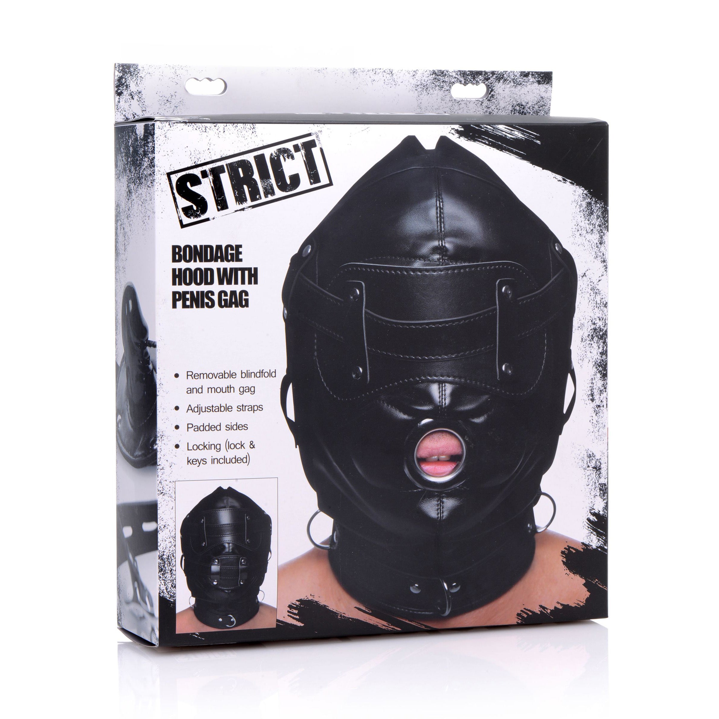 STRICT Bondage Hood with Penis Gag Black