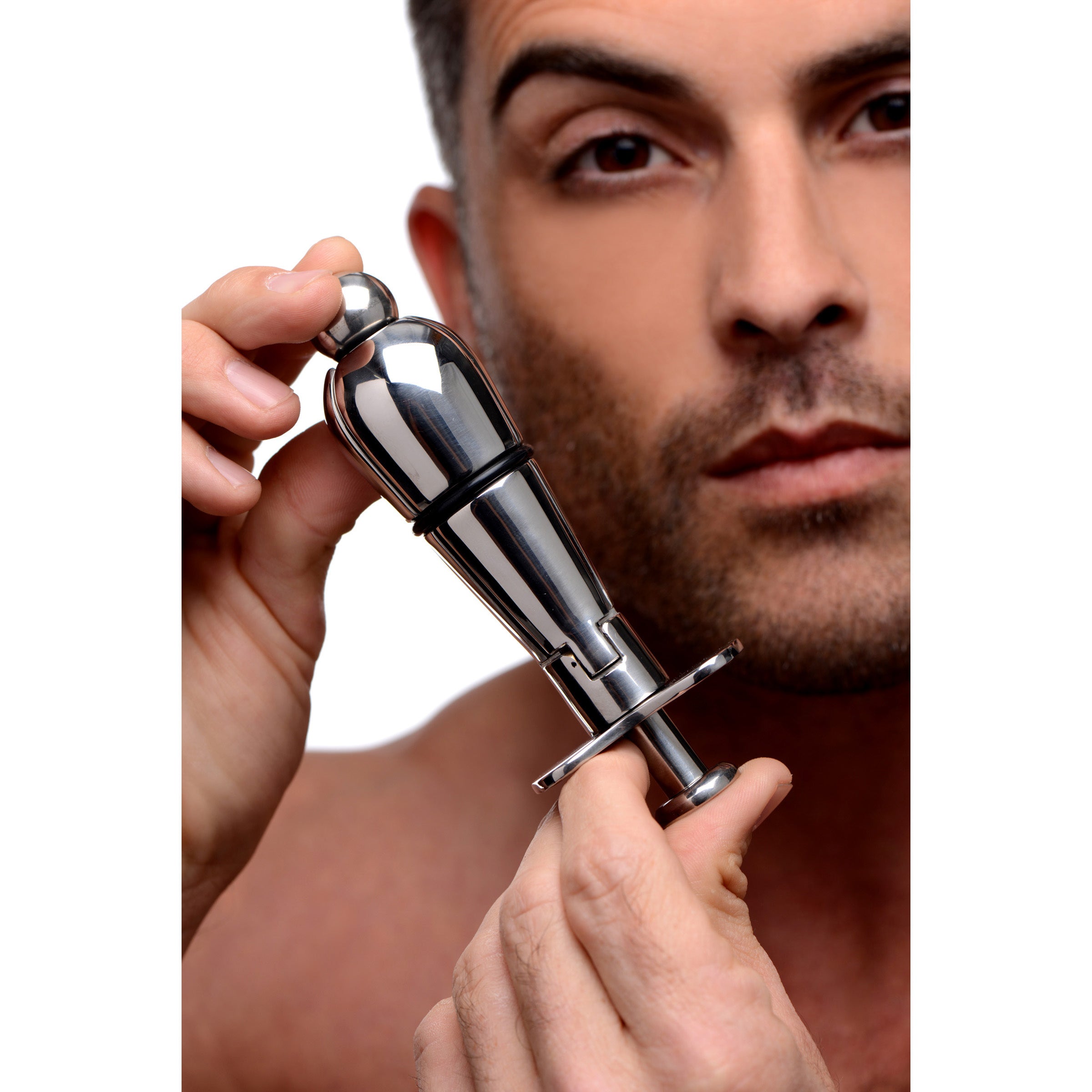 Master Series Stainless Steel Locking Anal Plug Grey