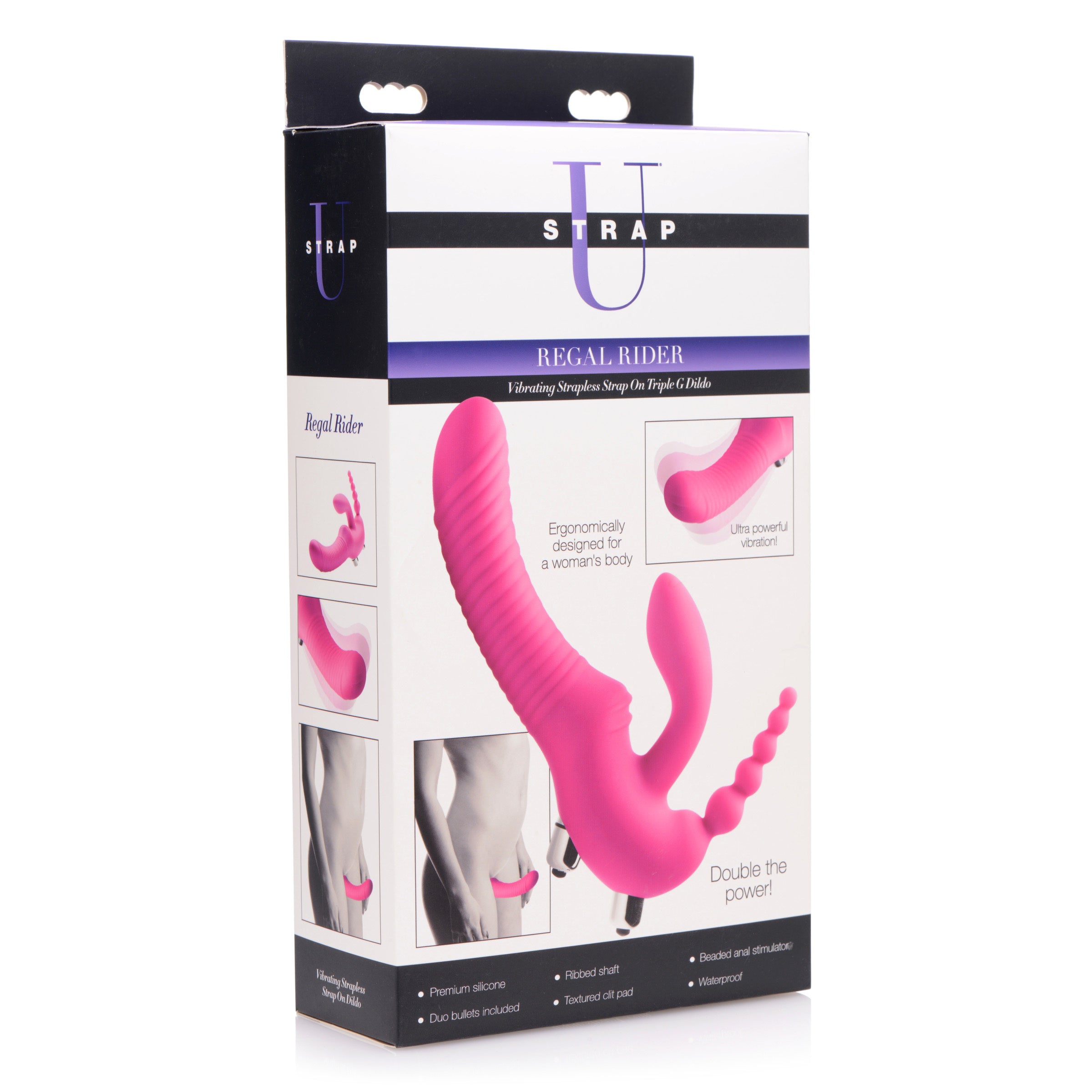Strap U Regal Rider Vibrating Silicone Strapless Strap On Triple G Dildo Purple