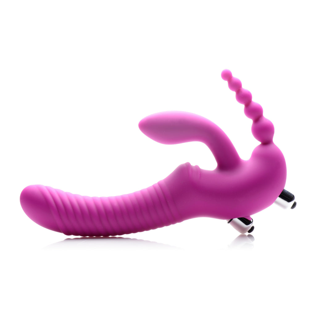 Strap U Regal Rider Vibrating Silicone Strapless Strap On Triple G Dildo Purple