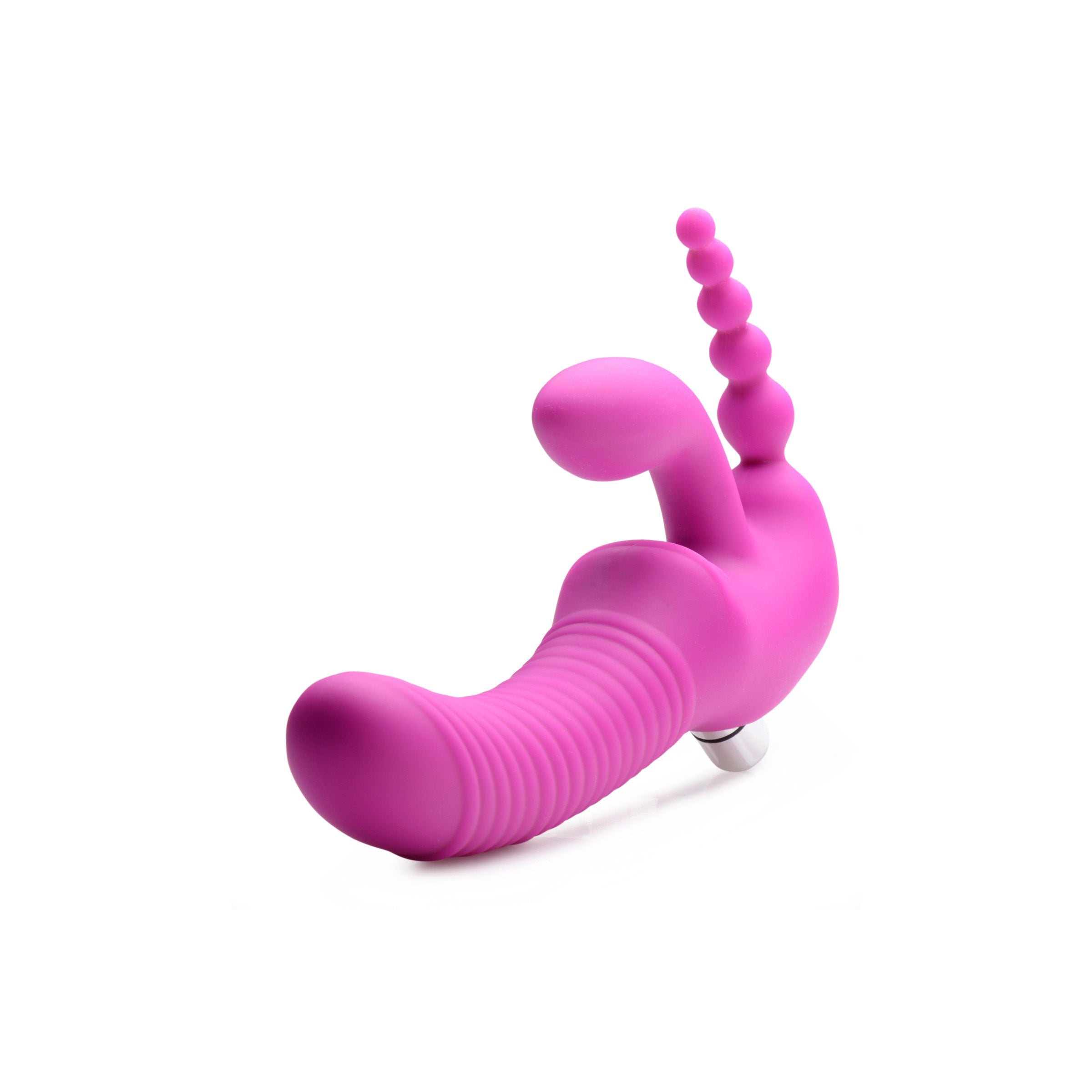Strap U Regal Rider Vibrating Silicone Strapless Strap On Triple G Dildo Purple