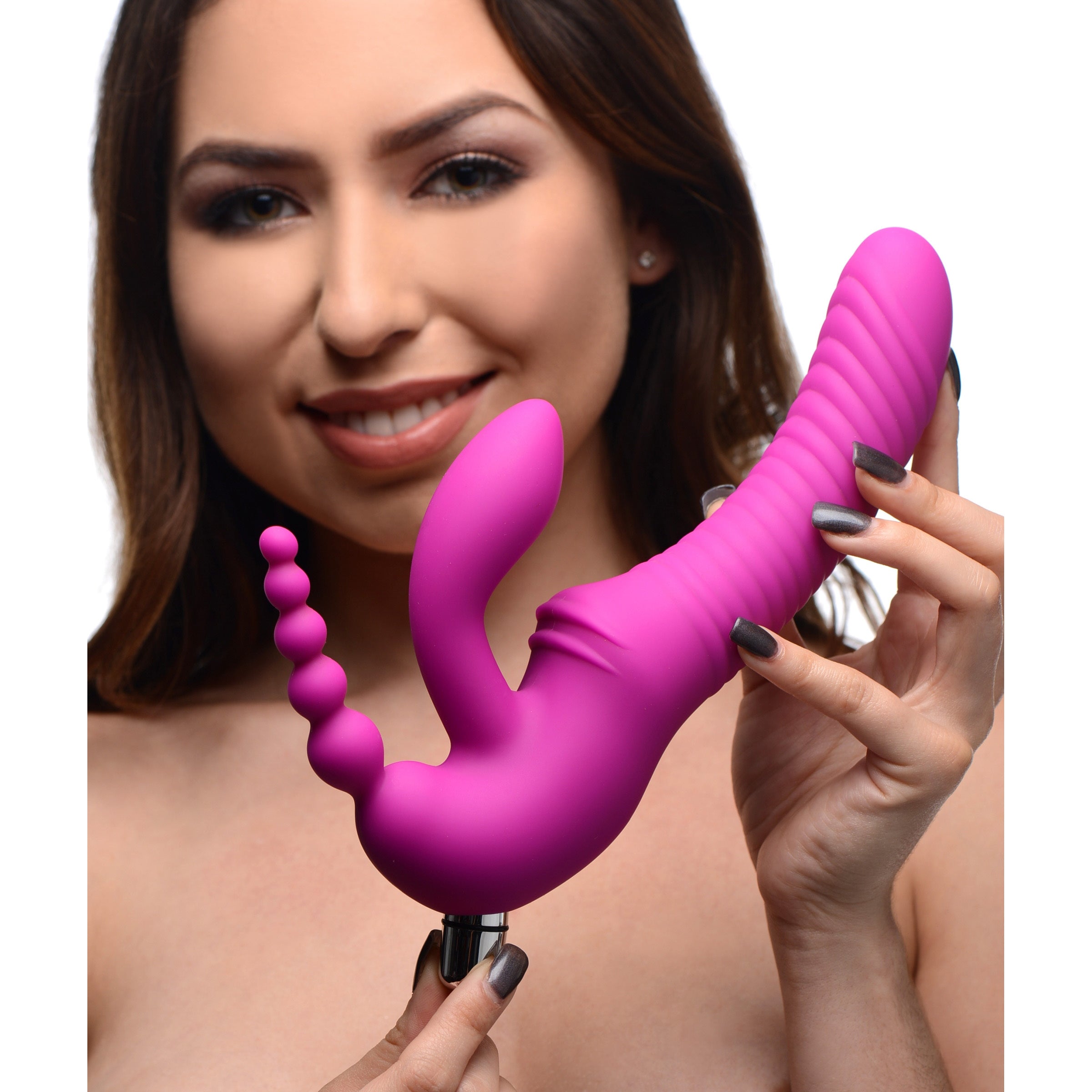 Strap U Regal Rider Vibrating Silicone Strapless Strap On Triple G Dildo Purple