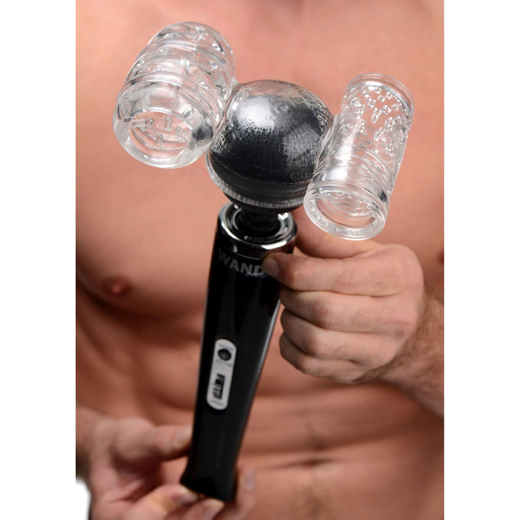 Wand Essentials Twin Turbo Strokers 2 in 1 Wand Attachment for Men Clear