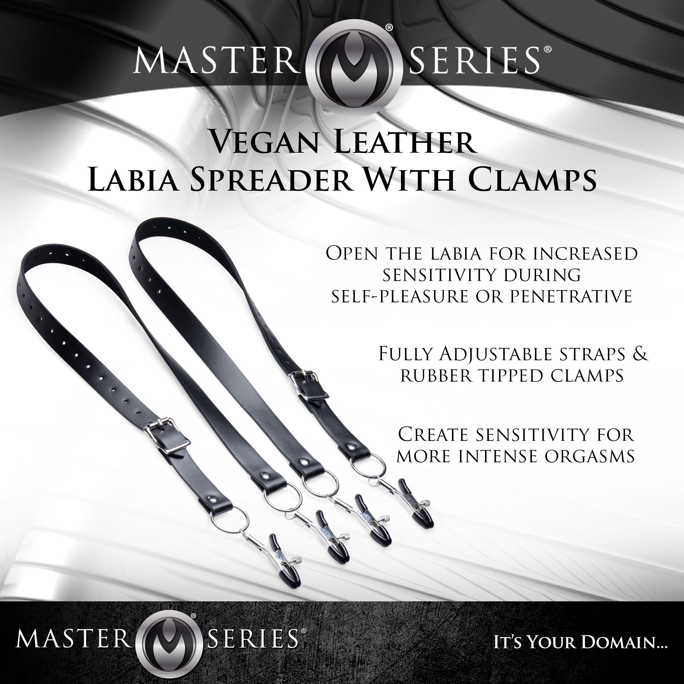 Master Series Spread Labia Spreader Straps with Clamps Black