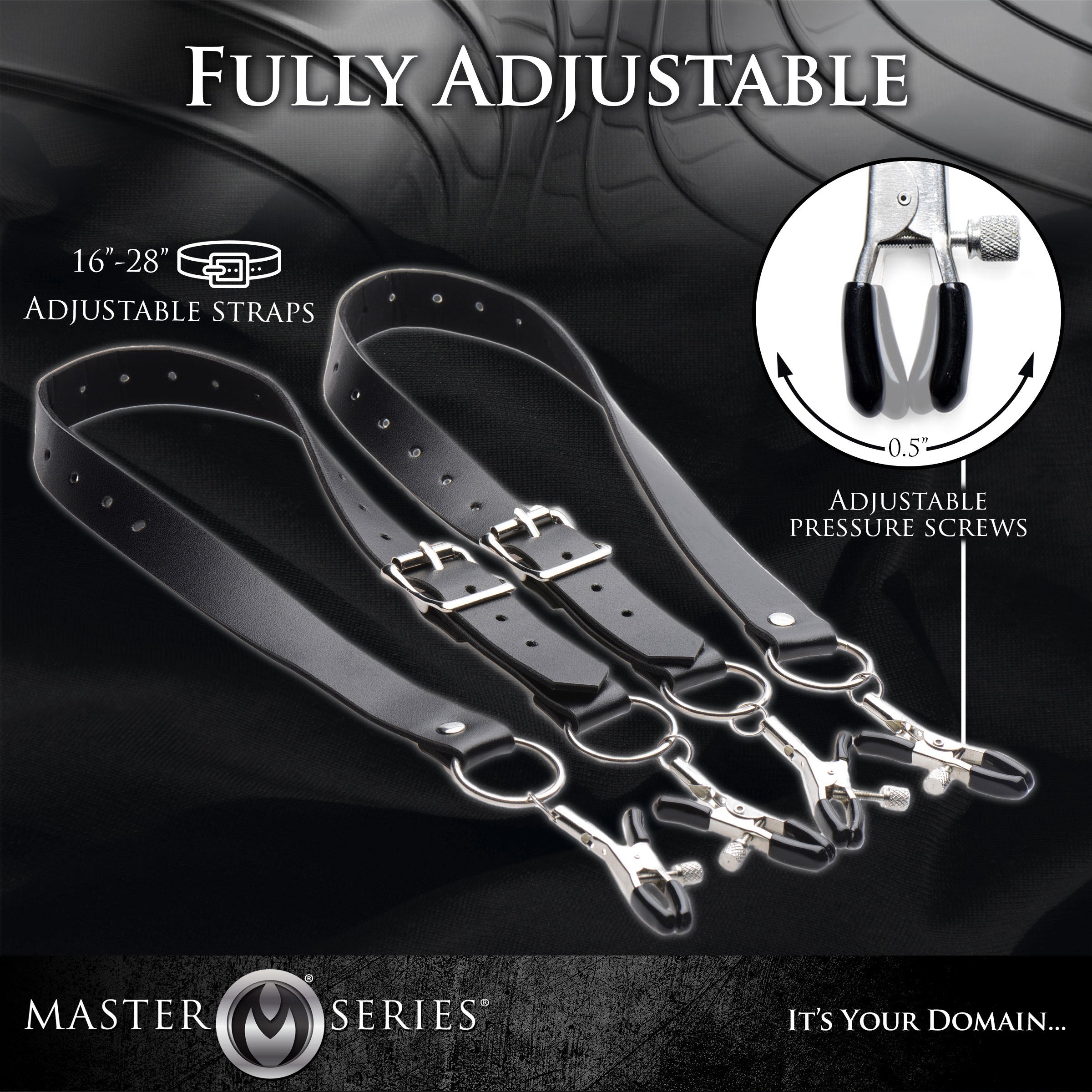 Master Series Spread Labia Spreader Straps with Clamps Black