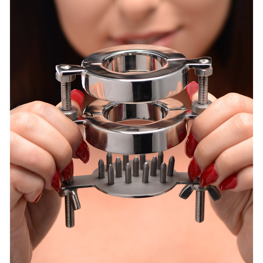 Master Series Stainless Steel Spiked CBT Ball Stretcher and Crusher Grey