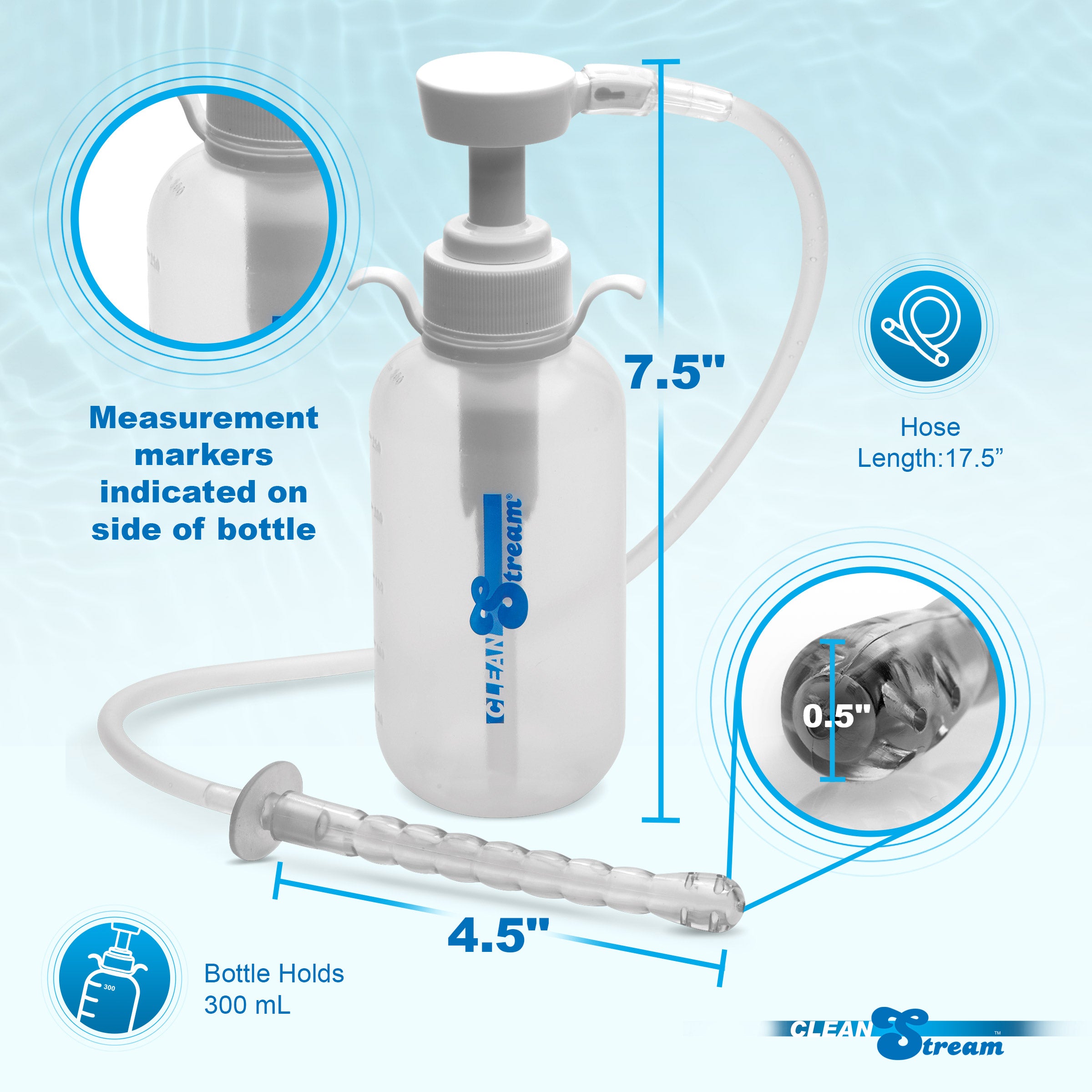 CleanStream Pump Action Enema Bottle with Nozzle Clear