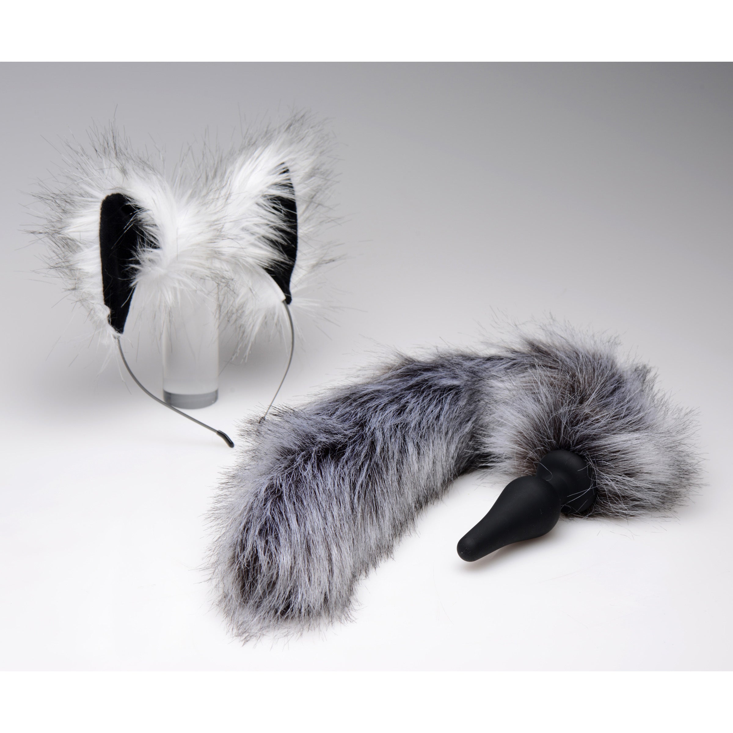 Tailz Grey Wolf Tail Anal Plug and Ears Set Grey