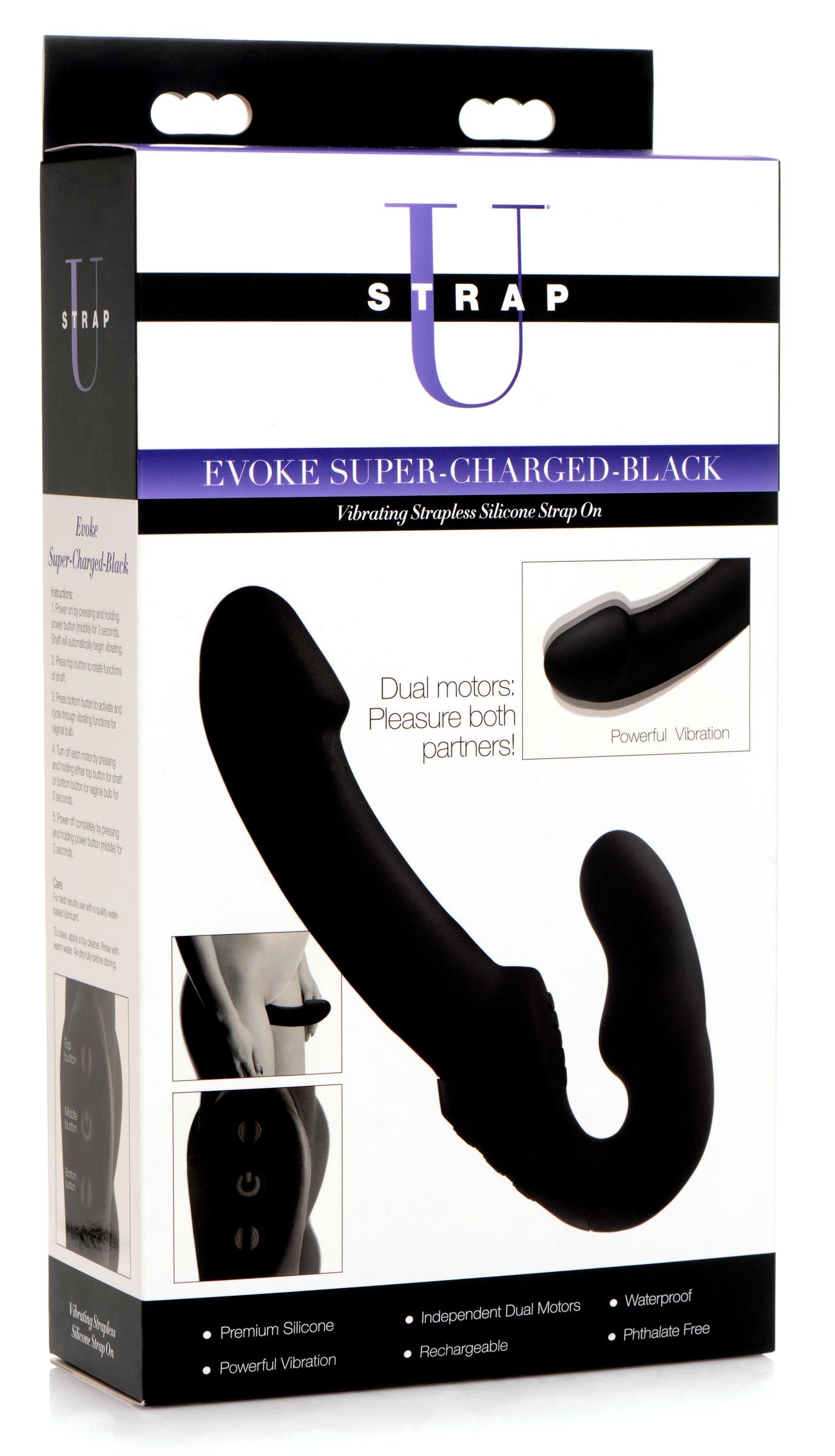 Strap U Evoke Rechargeable Vibrating Silicone Strapless Strap On - Pink Black