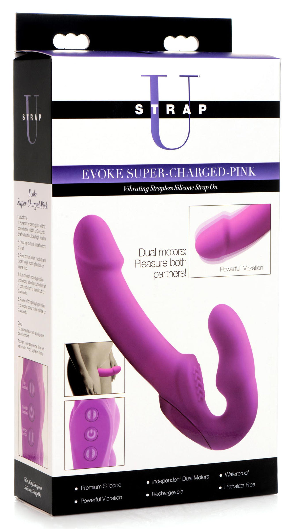 Strap U Evoke Rechargeable Vibrating Silicone Strapless Strap On - Pink Pink
