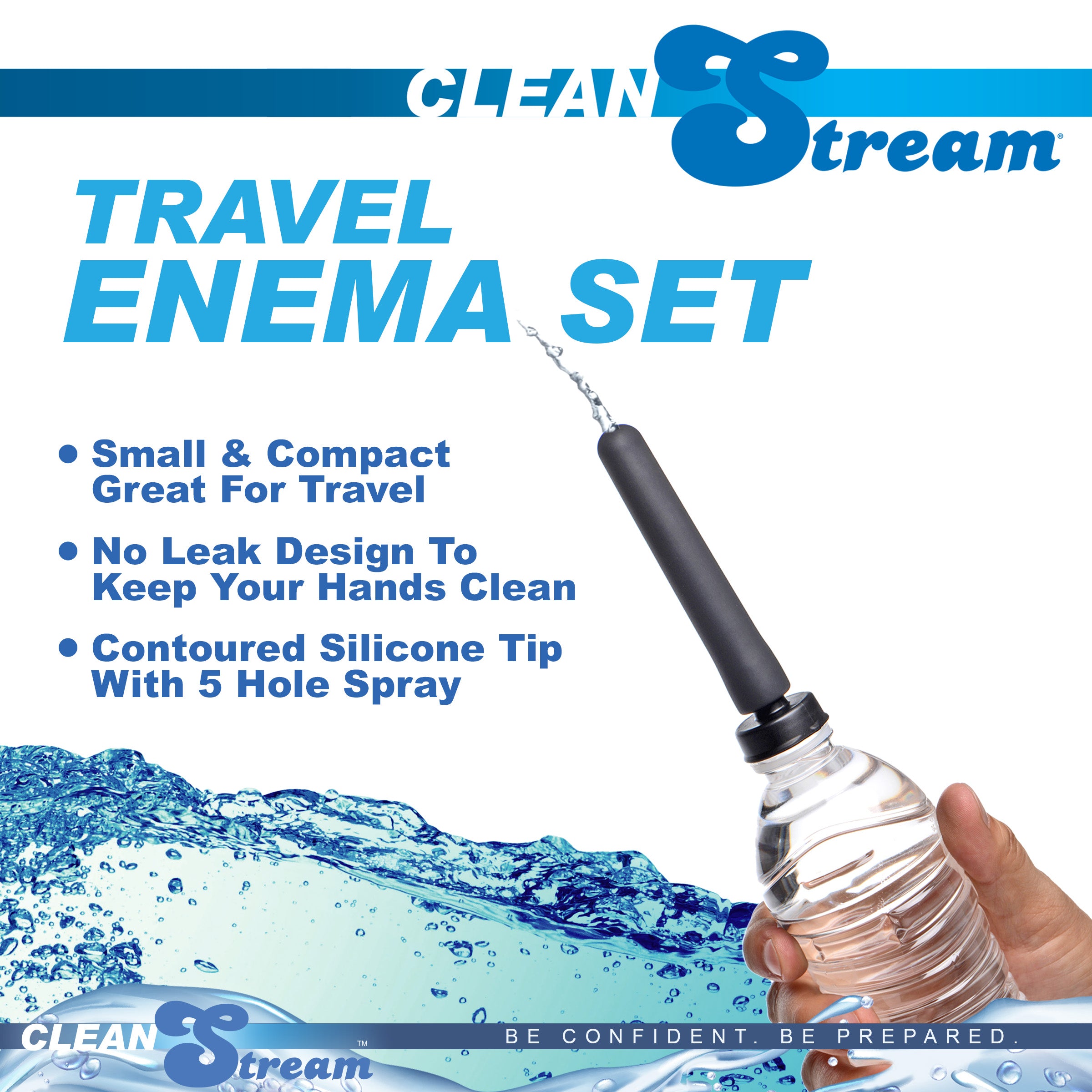 CleanStream Travel Enema Water Bottle Adapter Set Black