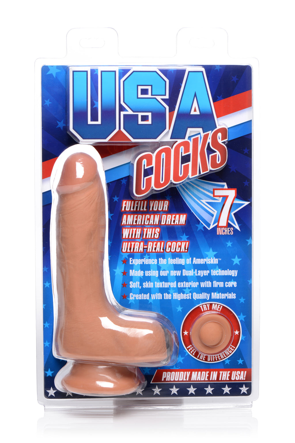 USA Cocks 7 Inch Ultra Real Dual Layer Suction Cup Dildo- Medium Skin Tone Flesh