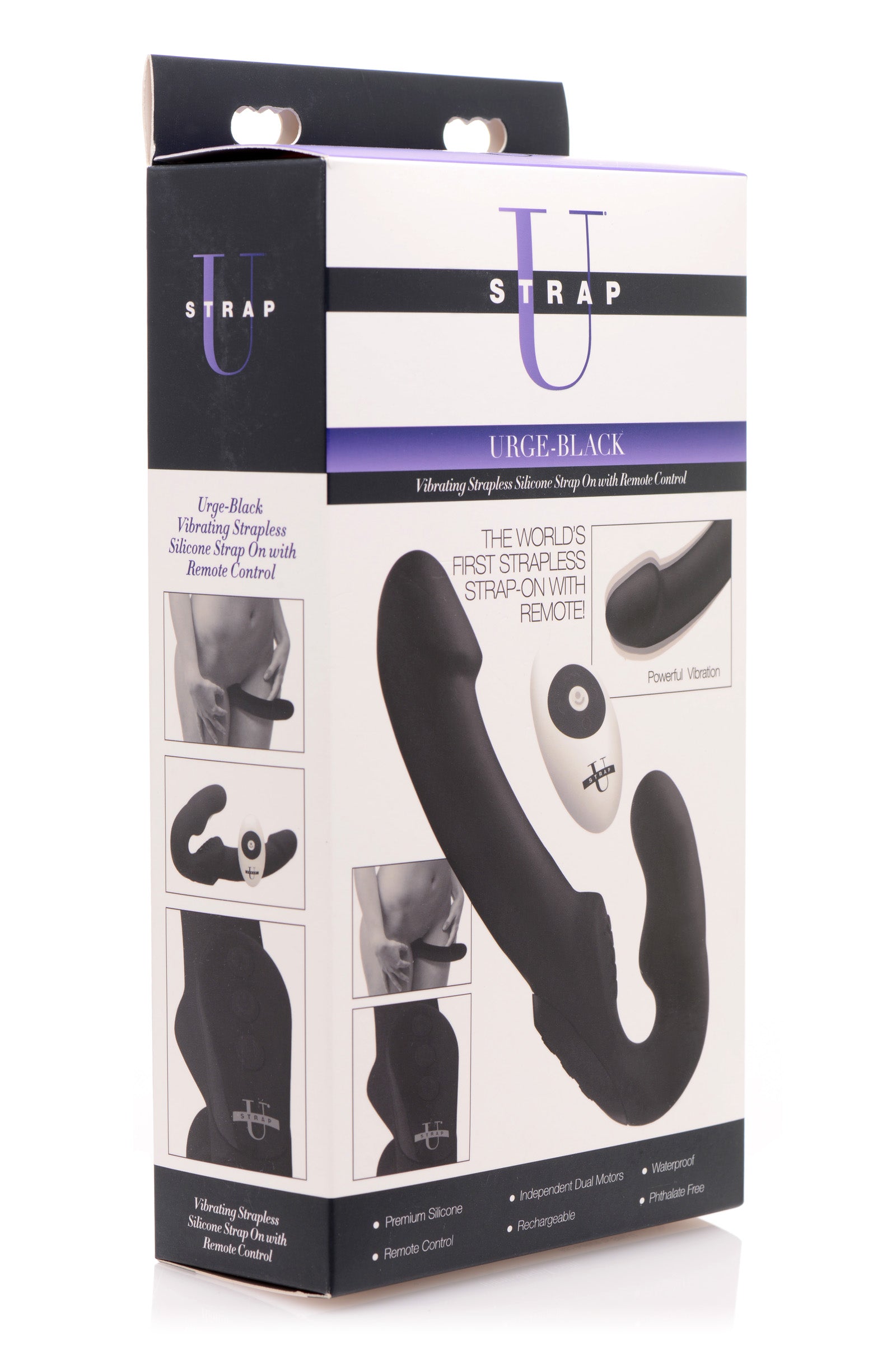 Strap U Urge Silicone Strapless Strap On With Remote- Black Black