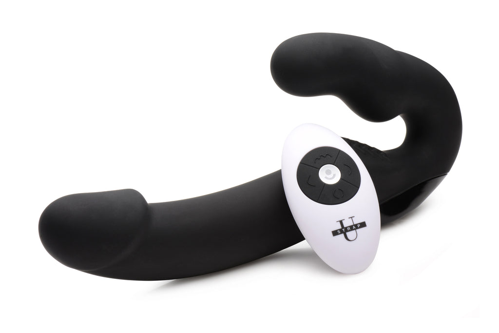 Strap U Urge Silicone Strapless Strap On With Remote- Black Black