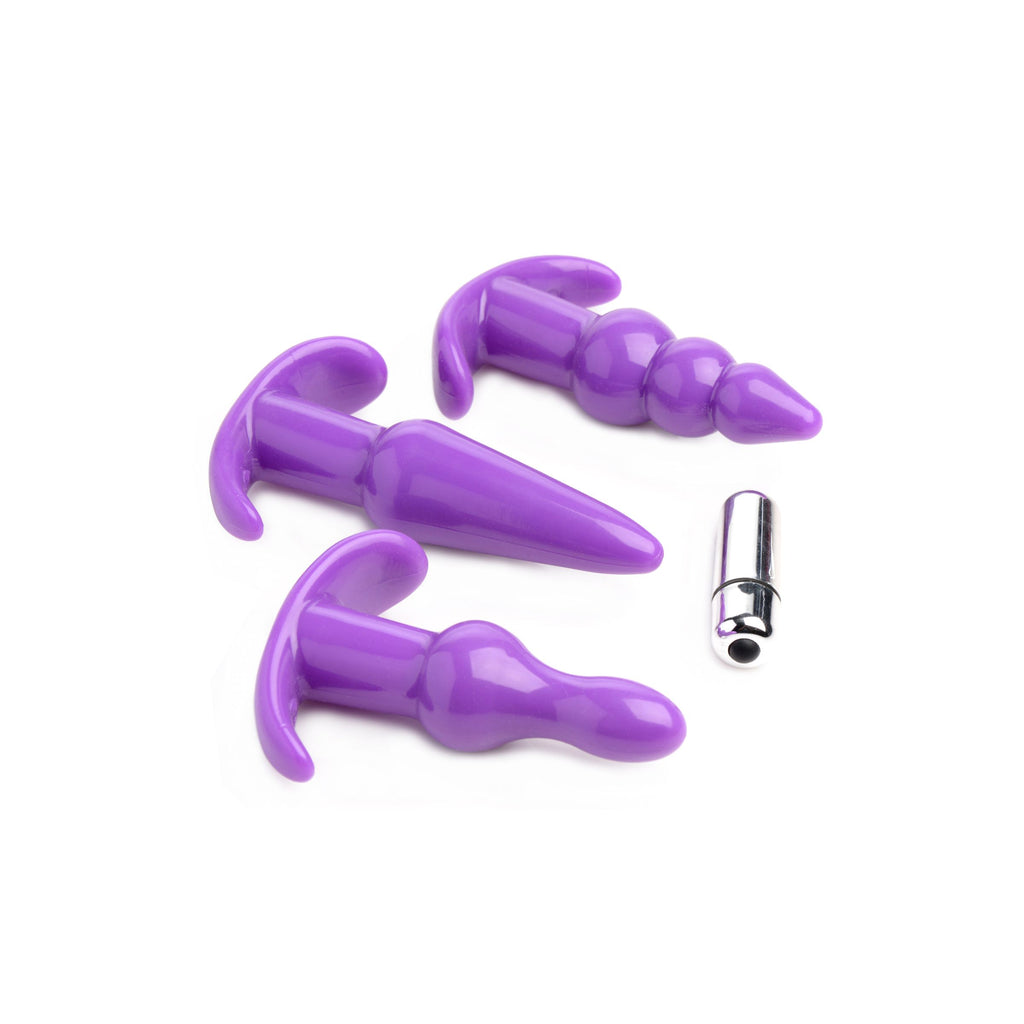 Trinity Vibes 4 Piece Vibrating Anal Plug Set- Purple Purple