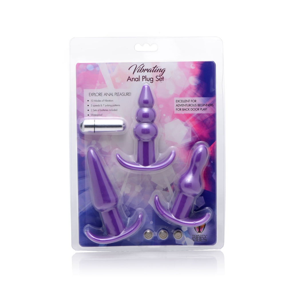 Trinity Vibes 4 Piece Vibrating Anal Plug Set- Purple Purple
