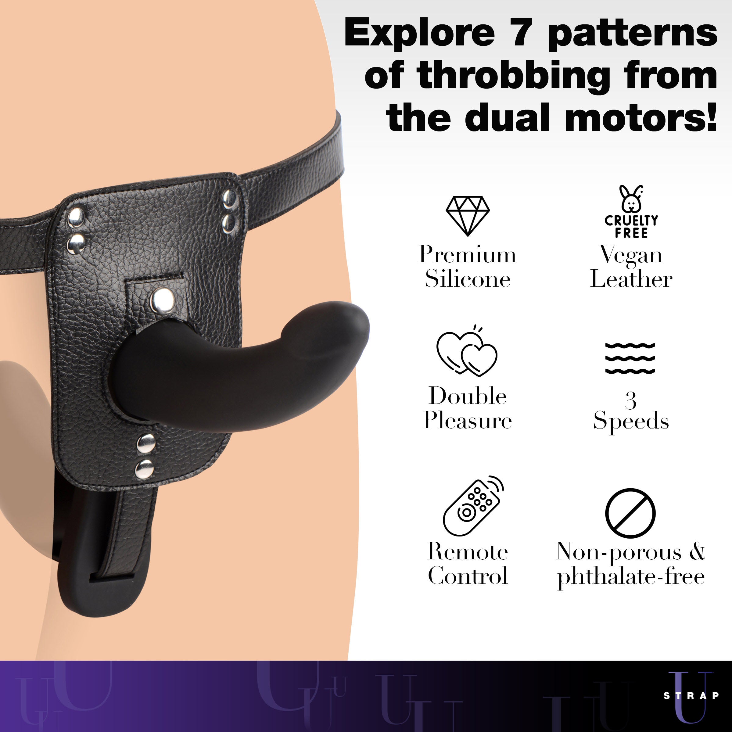 Strap U Double Take 10X Double Penetration Vibrating Strap-on Harness - Purple Black