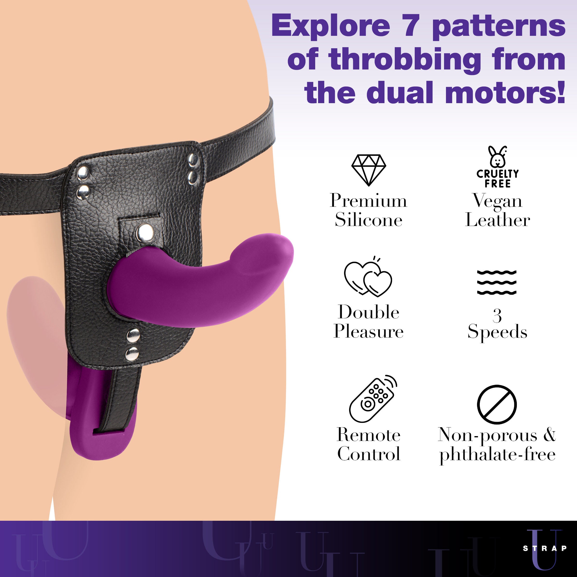 Strap U Double Take 10X Double Penetration Vibrating Strap-on Harness - Purple Purple