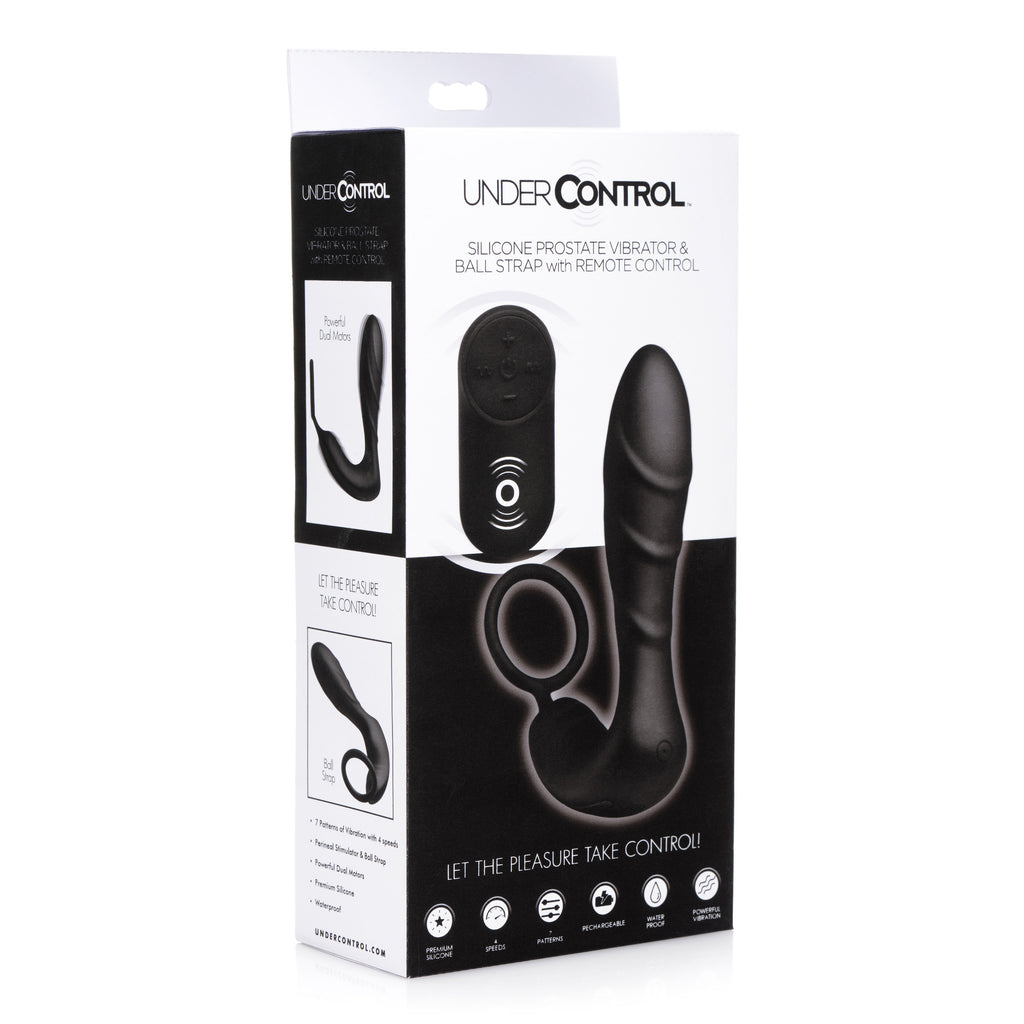 Under Control Silicone Prostate Vibrator and Strap with Remote Control Black