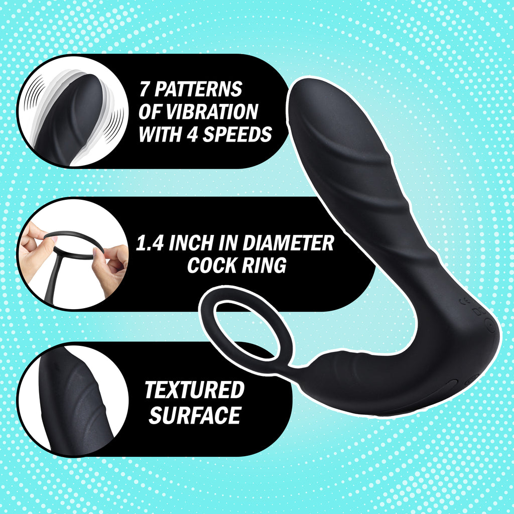 Under Control Silicone Prostate Vibrator and Strap with Remote Control Black