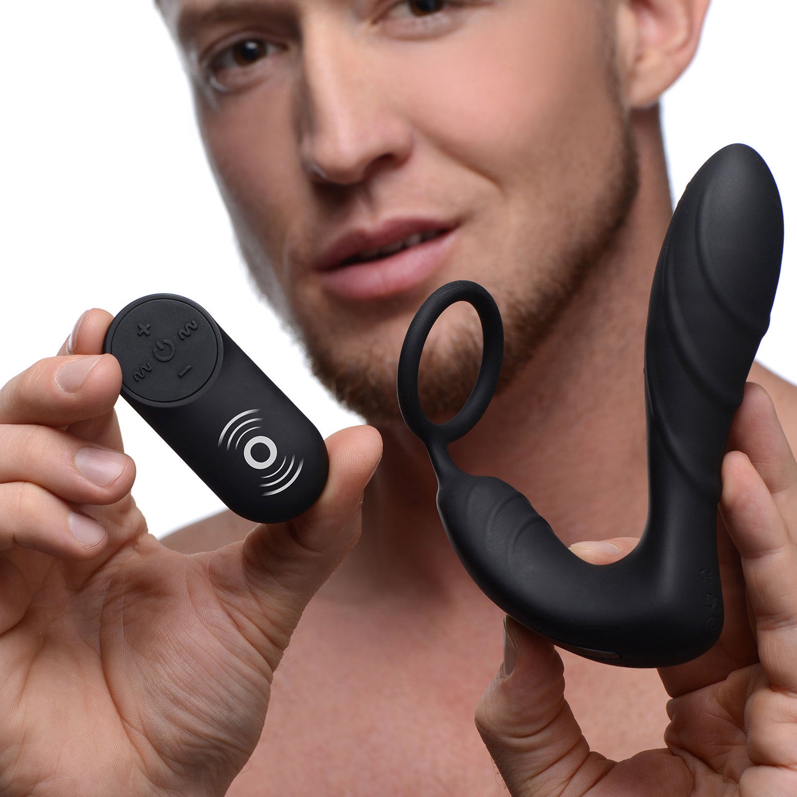 Under Control Silicone Prostate Vibrator and Strap with Remote Control Black