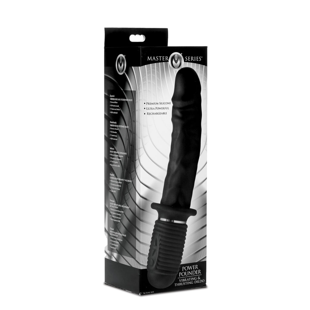 Master Series Power Pounder Vibrating and Thrusting Silicone Dildo - Black Black