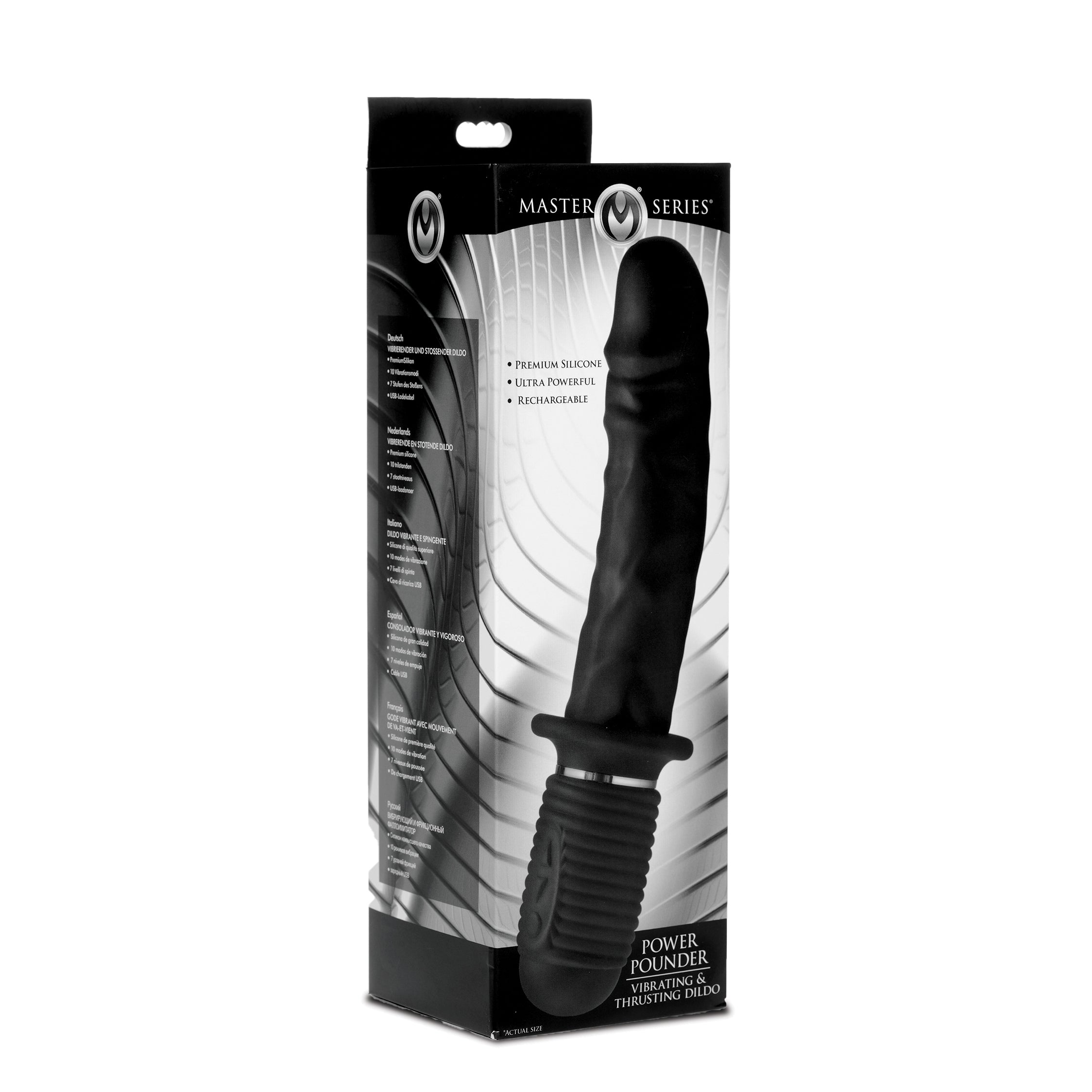 Master Series Power Pounder Vibrating and Thrusting Silicone Dildo - Black Black
