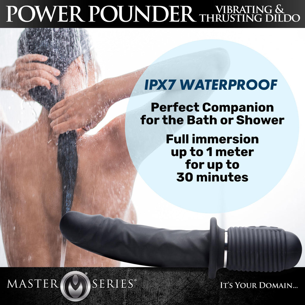 Master Series Power Pounder Vibrating and Thrusting Silicone Dildo - Black Black