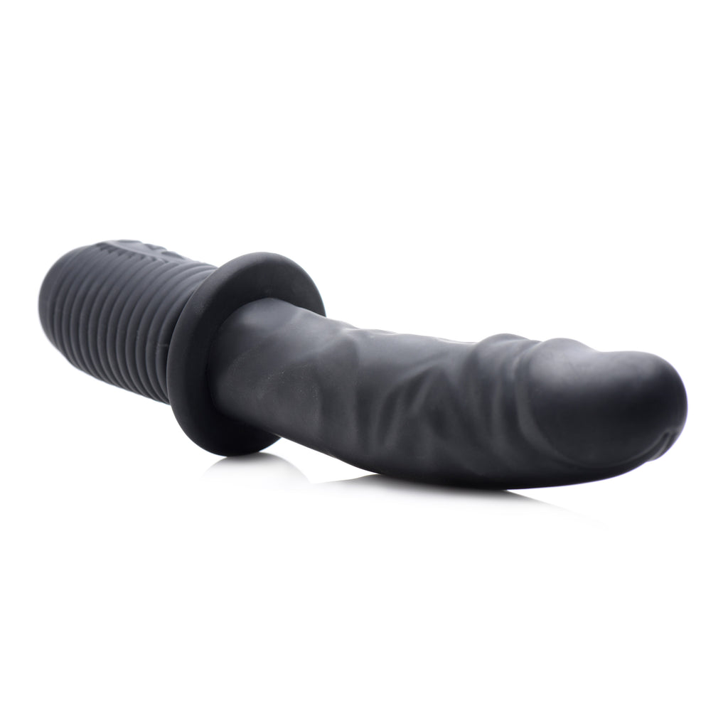 Master Series Power Pounder Vibrating and Thrusting Silicone Dildo - Black Black