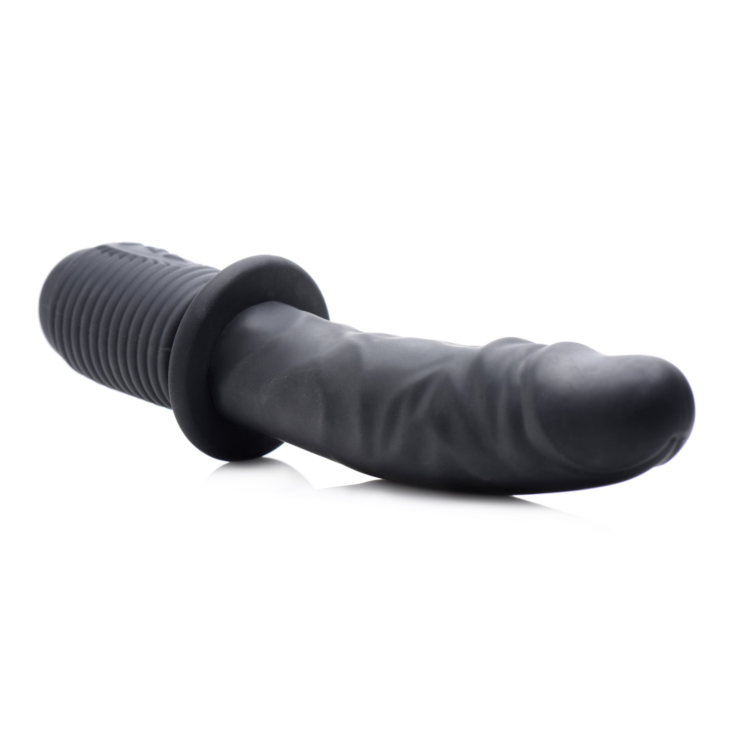 Master Series Power Pounder Vibrating and Thrusting Silicone Dildo - Black Black