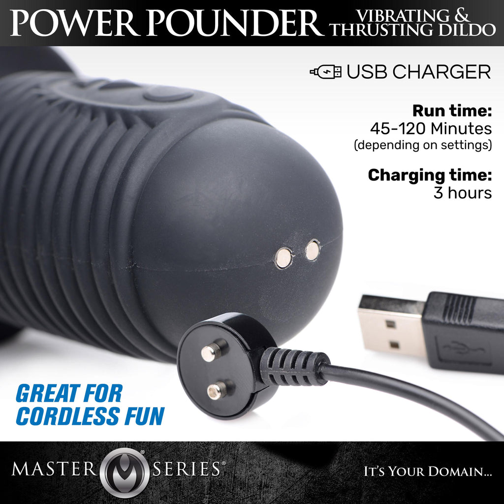 Master Series Power Pounder Vibrating and Thrusting Silicone Dildo - Black Black