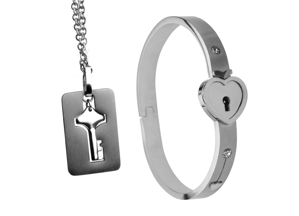 Master Series Cuffed Locking Bracelet and Key Necklace Grey