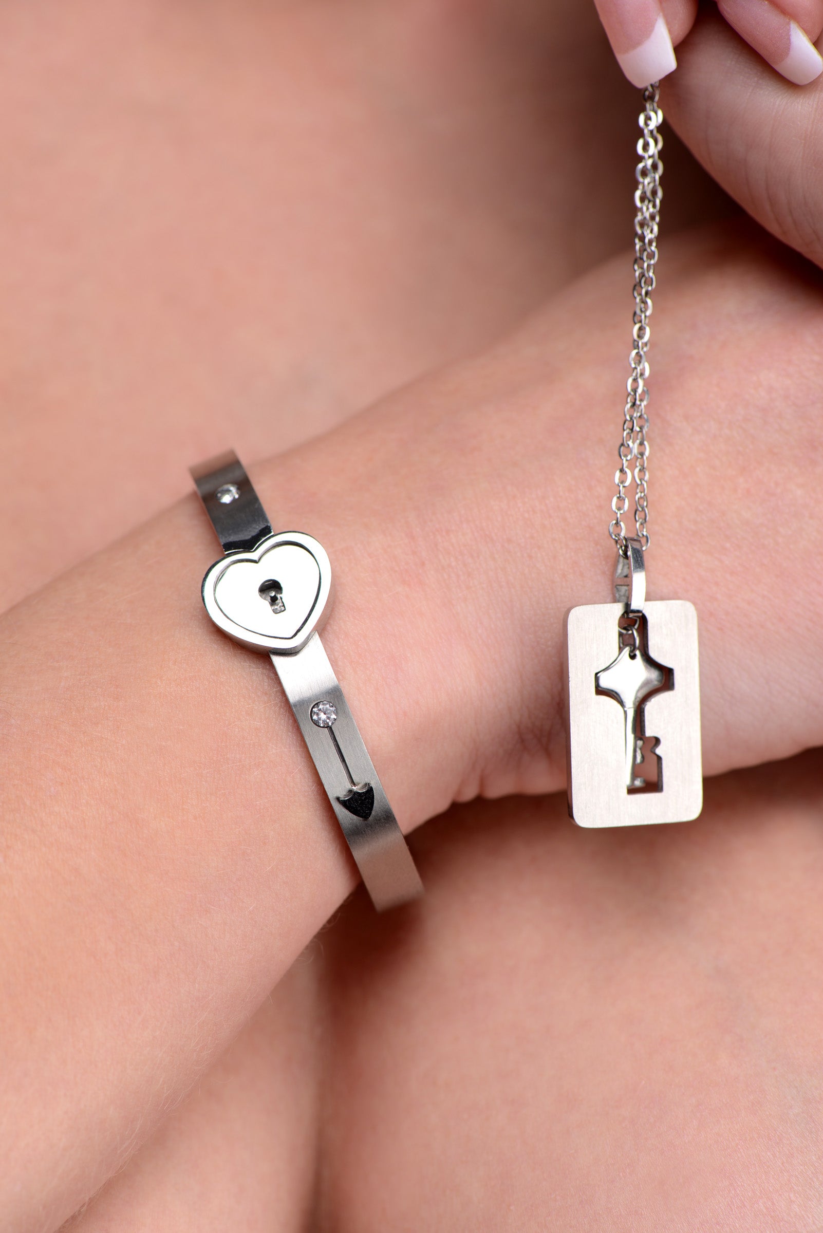 Master Series Cuffed Locking Bracelet and Key Necklace Grey