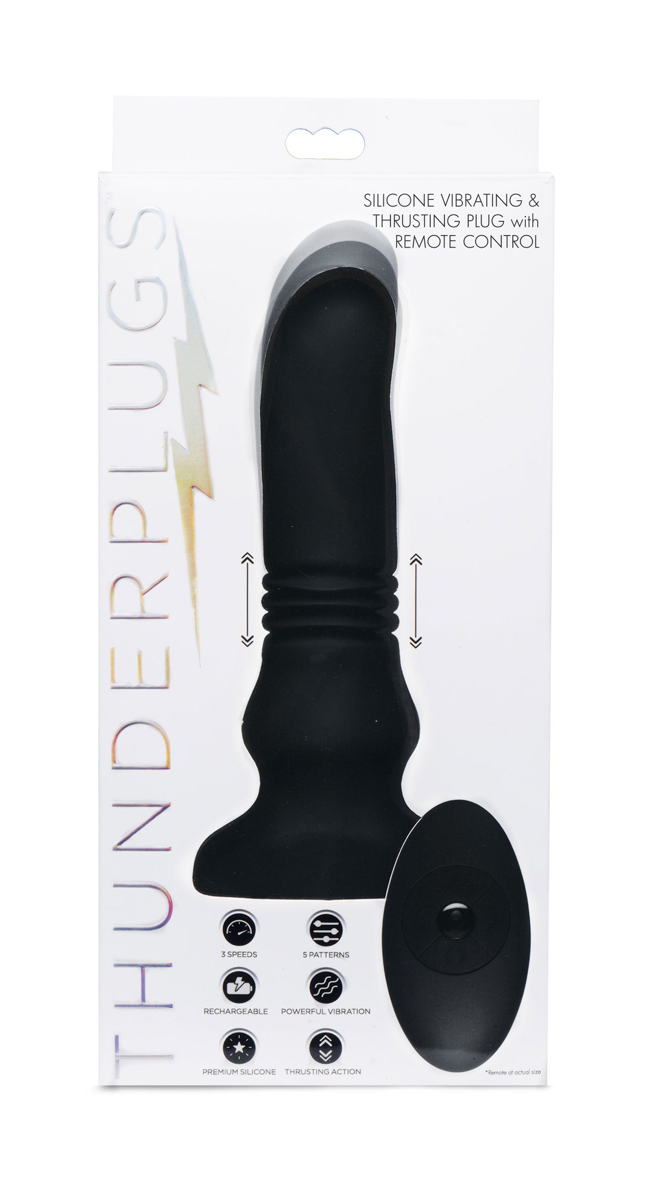 Thunderplugs Silicone Vibrating and Thrusting Plug with Remote Control Black