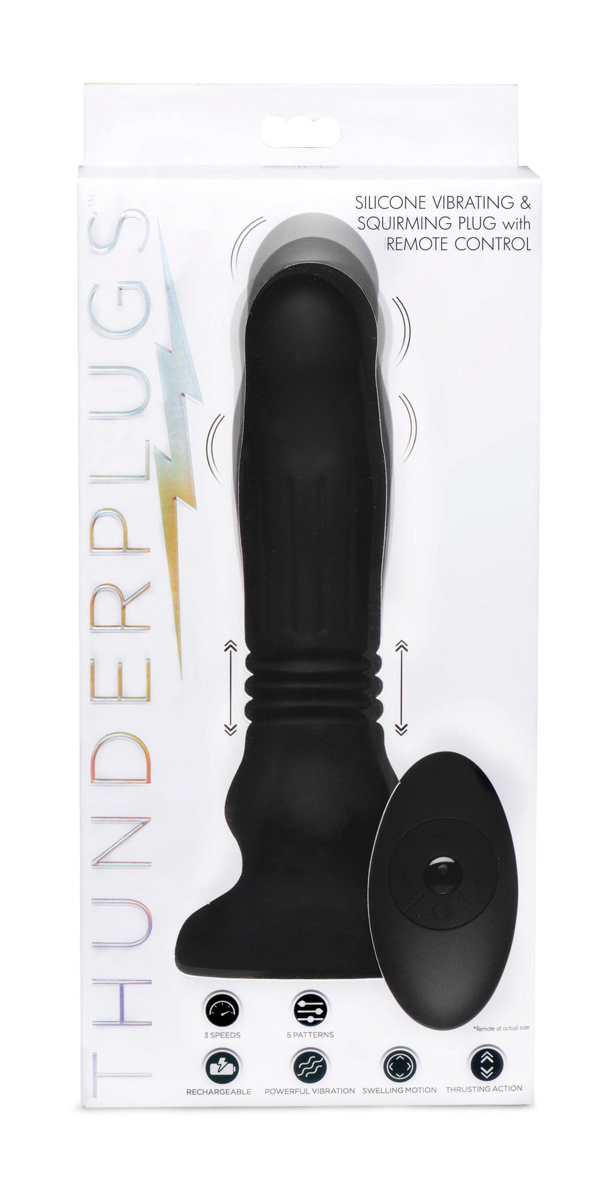 Thunderplugs Silicone Swelling and Thrusting Plug with Remote Control Black