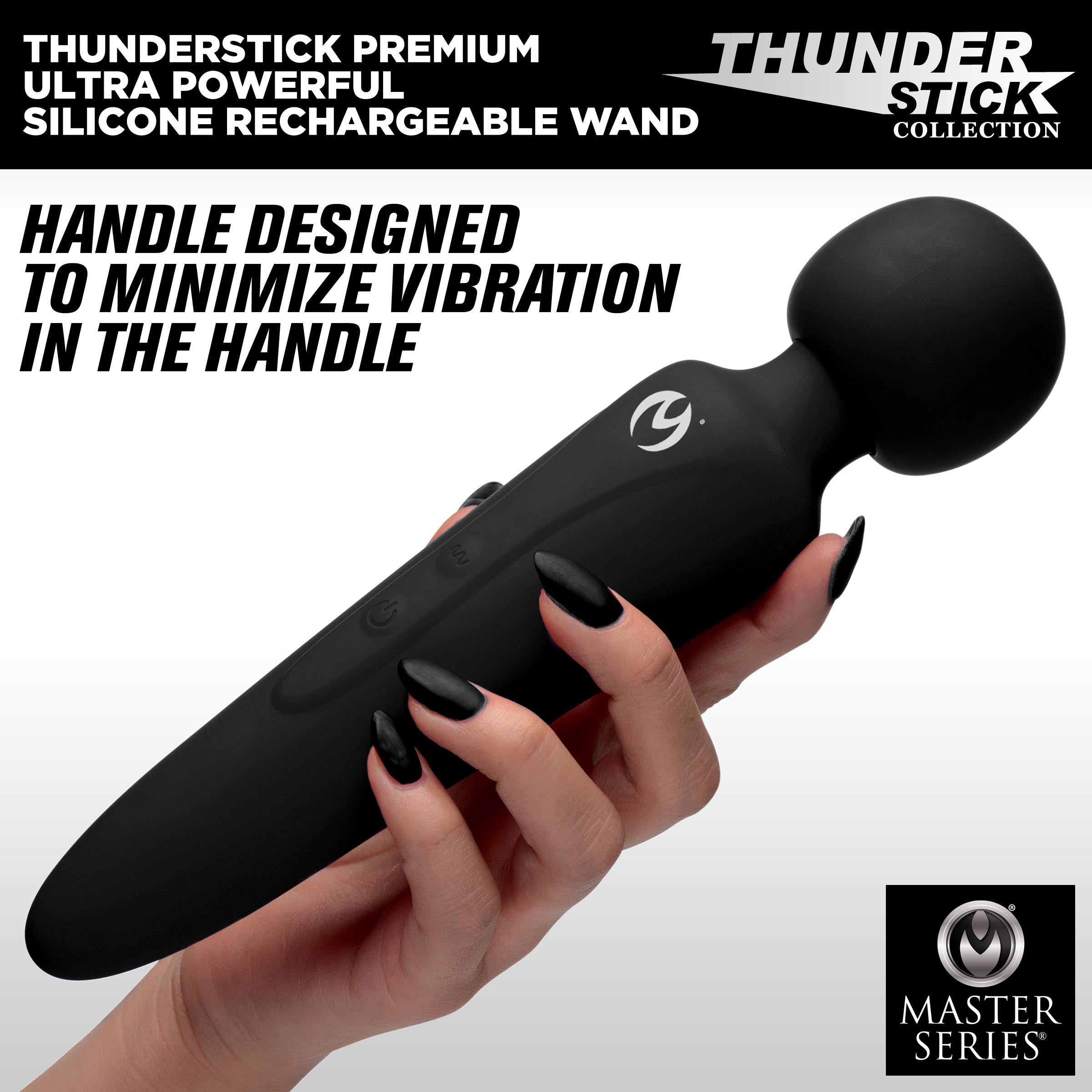 Master Series Thunderstick Premium Ultra Powerful Silicone Rechargeable Wand Black