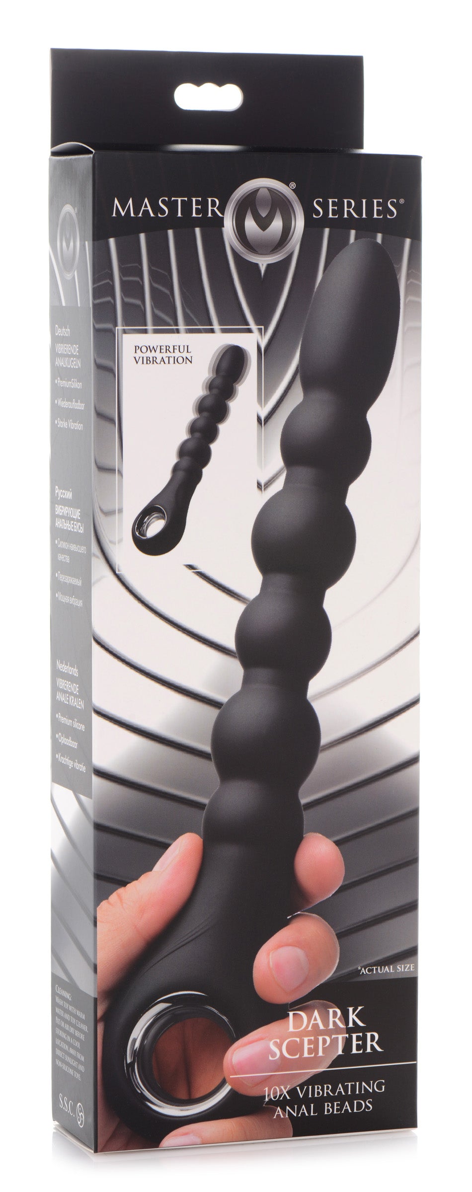 Master Series Dark Scepter 10X Vibrating Silicone Anal Beads Black