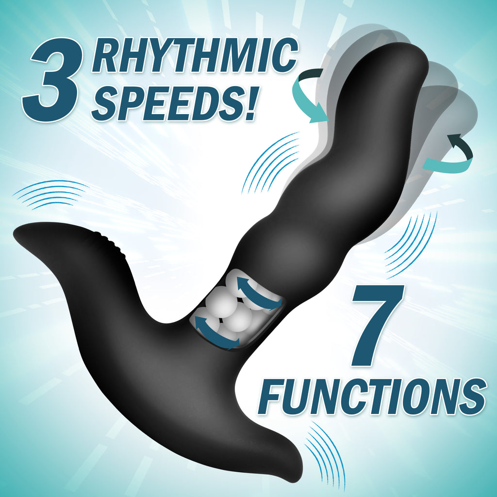 Prostatic Play Rimstatic Curved Rotating Plug with Remote Black