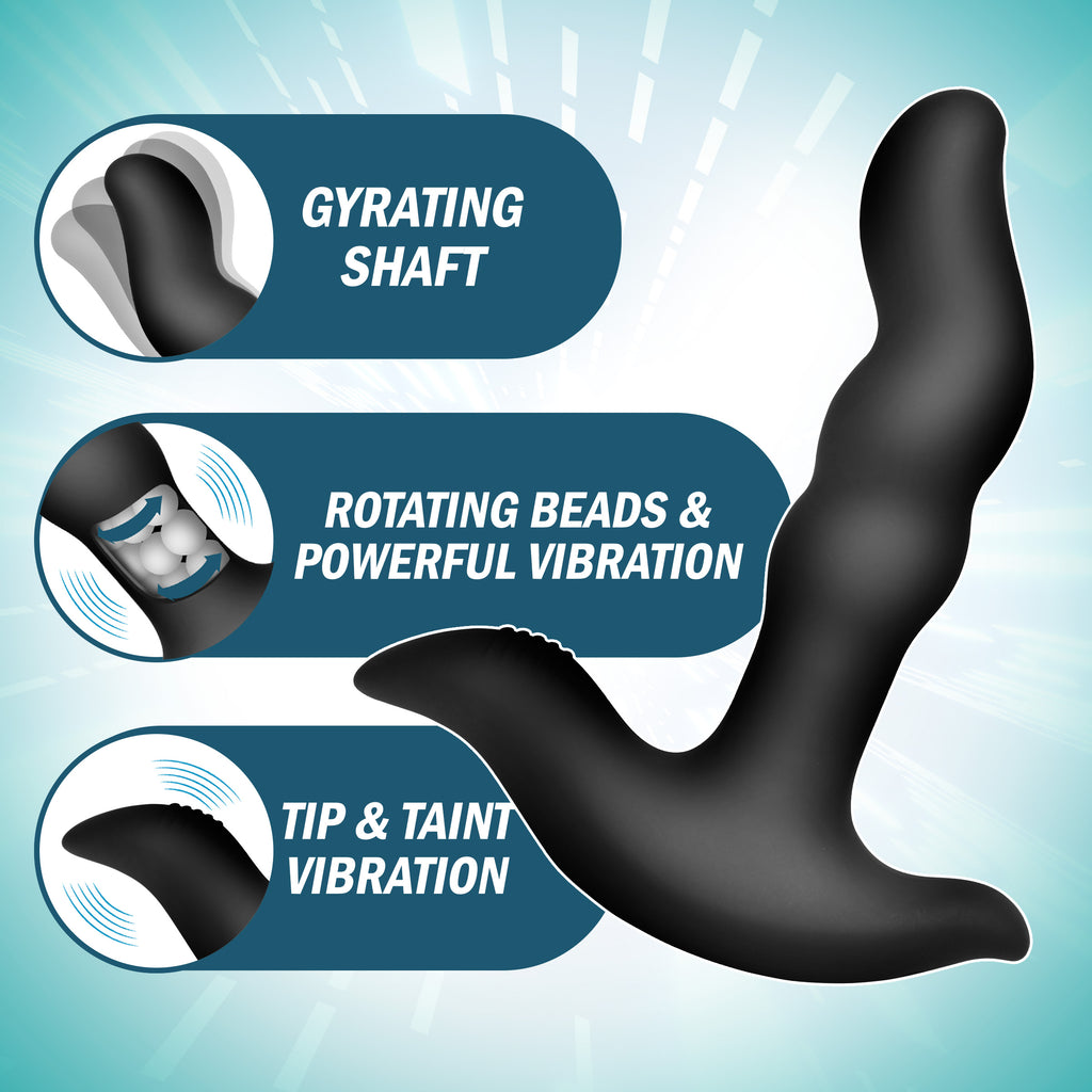 Prostatic Play Rimstatic Curved Rotating Plug with Remote Black